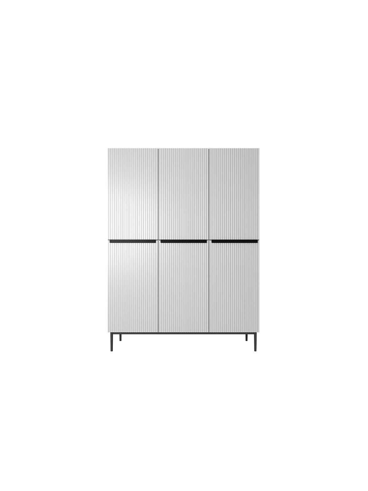 Dulap Nicole 150 cm alb mat cu fronturi striate și picioare metalice negre