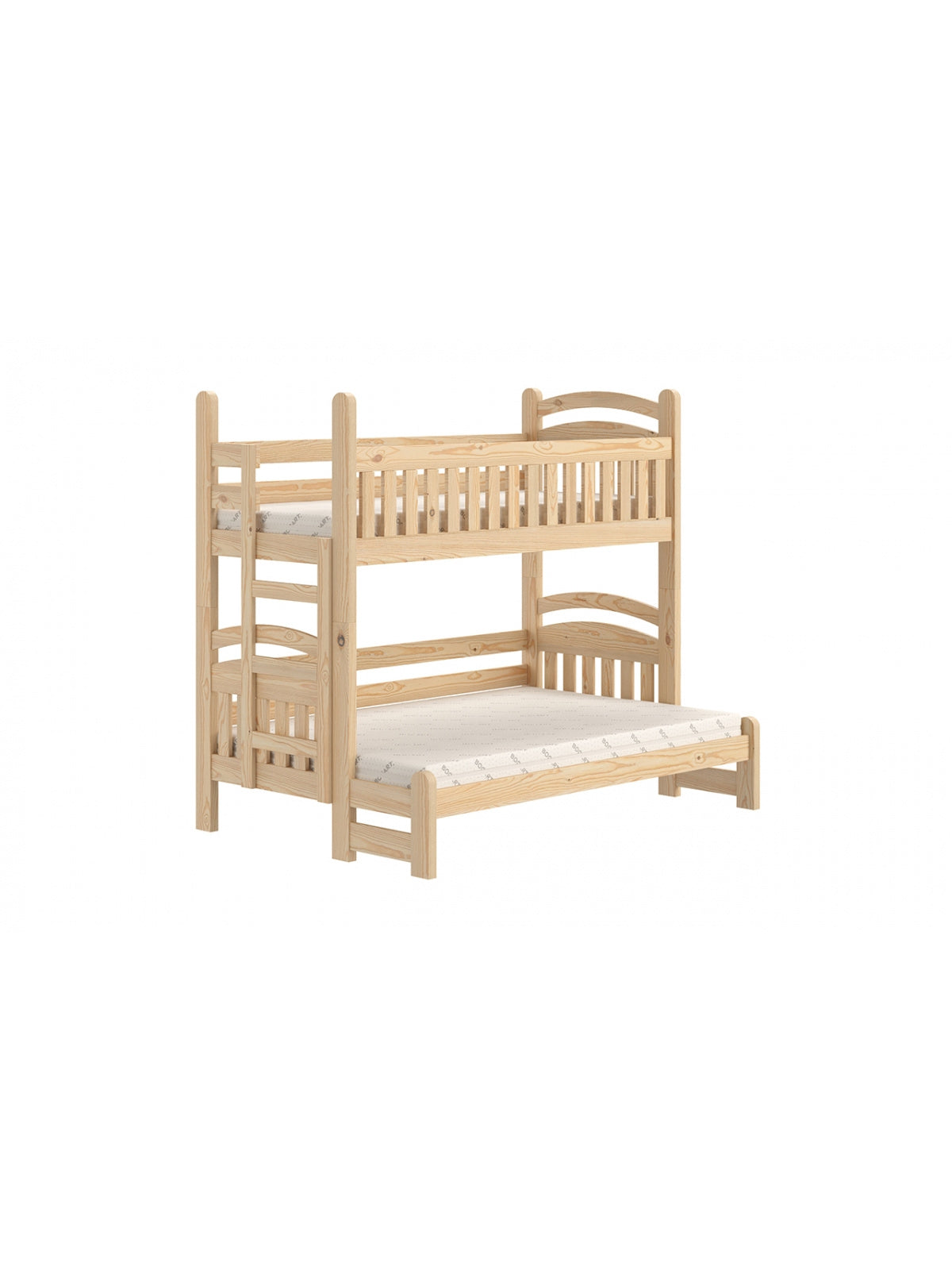 Pat dublu supraetajat Amely Maxi 80x200/120x200 cu structură din lemn de pin, stânga