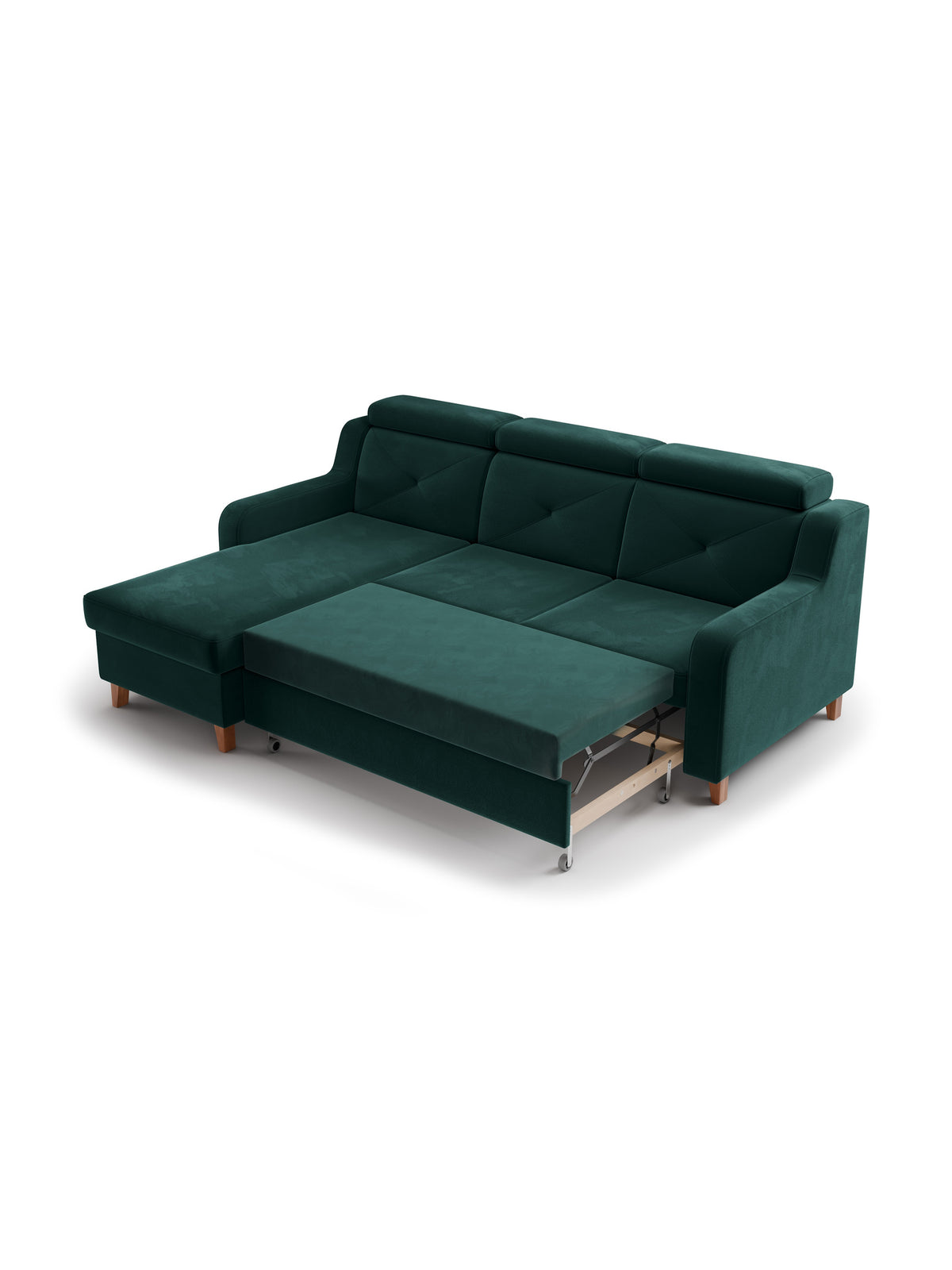 Canapea pe partea stângă extensibila Laksaro - verde catifea Trinity 28