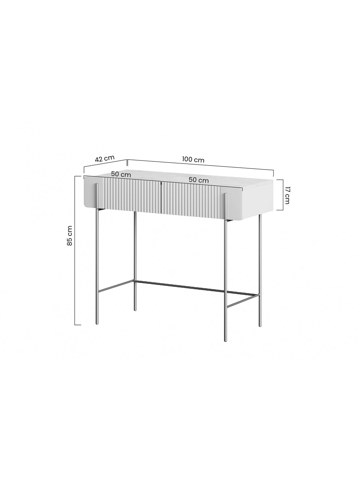 Toaletă Malmi 100 cm casmir cu fronturi striate și picioare aurii pe cadru metalic