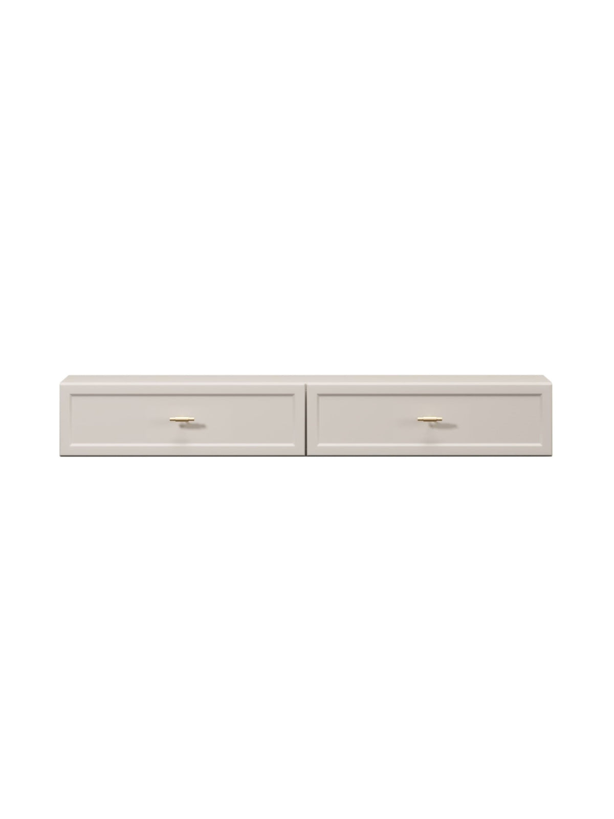 Consolă suspendată Lorini 100 cm culoare cashmere cu două sertare și mânere aurii T-bar