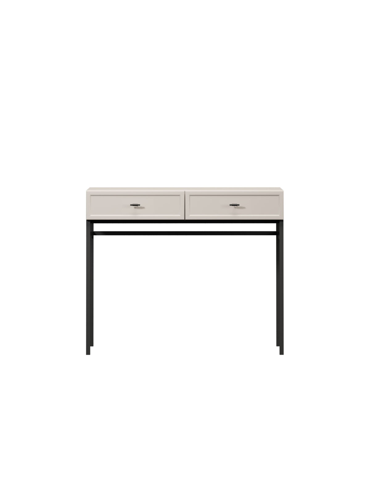 Consolă Lorini 100 cm casmir cu mânere metalice negre și cadru metalic, vedere frontală