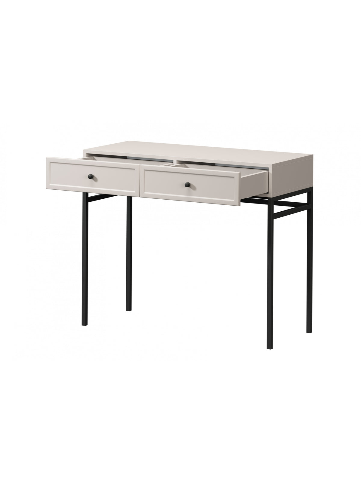 Consolă Lorini 100 cm casmir cu cadru metalic negru și două sertare