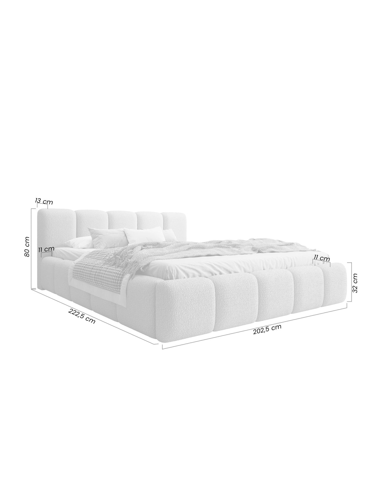 Pat tapițat Tesia 180x200 bej bouclé cu spațiu depozitare vedere laterală