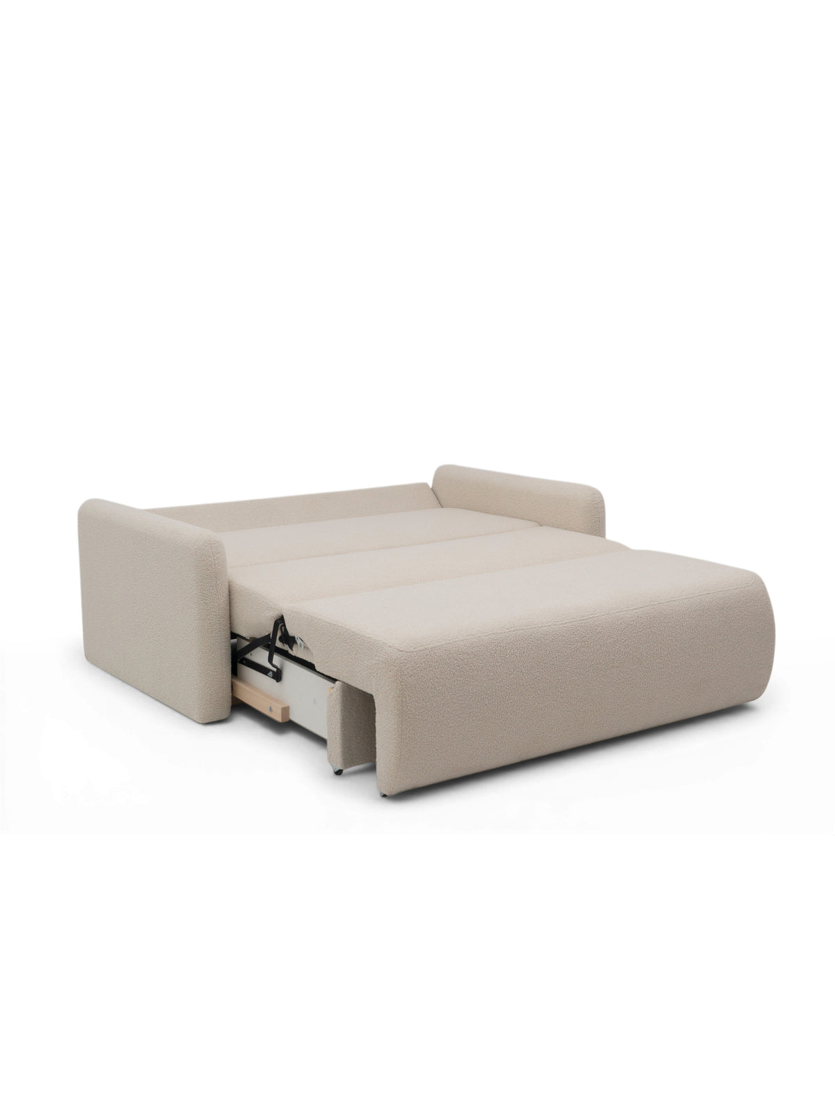 Canapea extensibilă Nido pentru trei persoane 140 cm, bej, cu spațiu de depozitare și mecanism de extensie