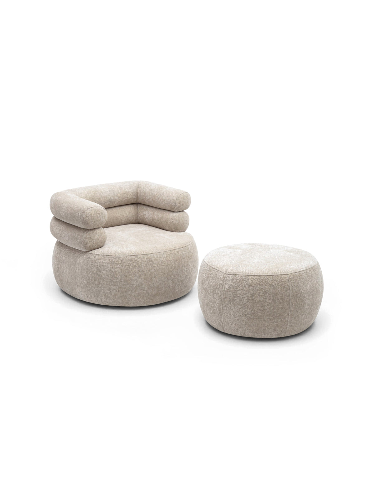 Fotoliu relax Melos rotativ bej din material Dress Me 15 cu otoman