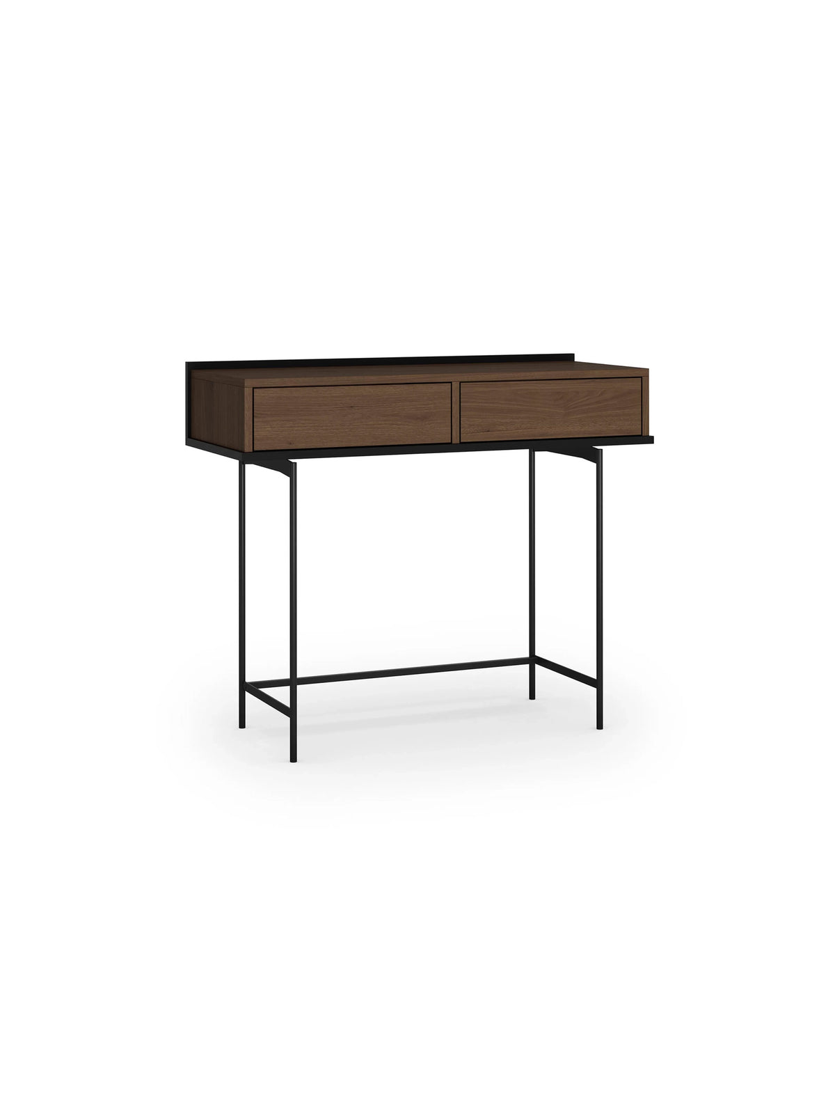 Masă de toaletă Zenar 100 cm cu două sertare, orzech elegant și picioare metalice negre