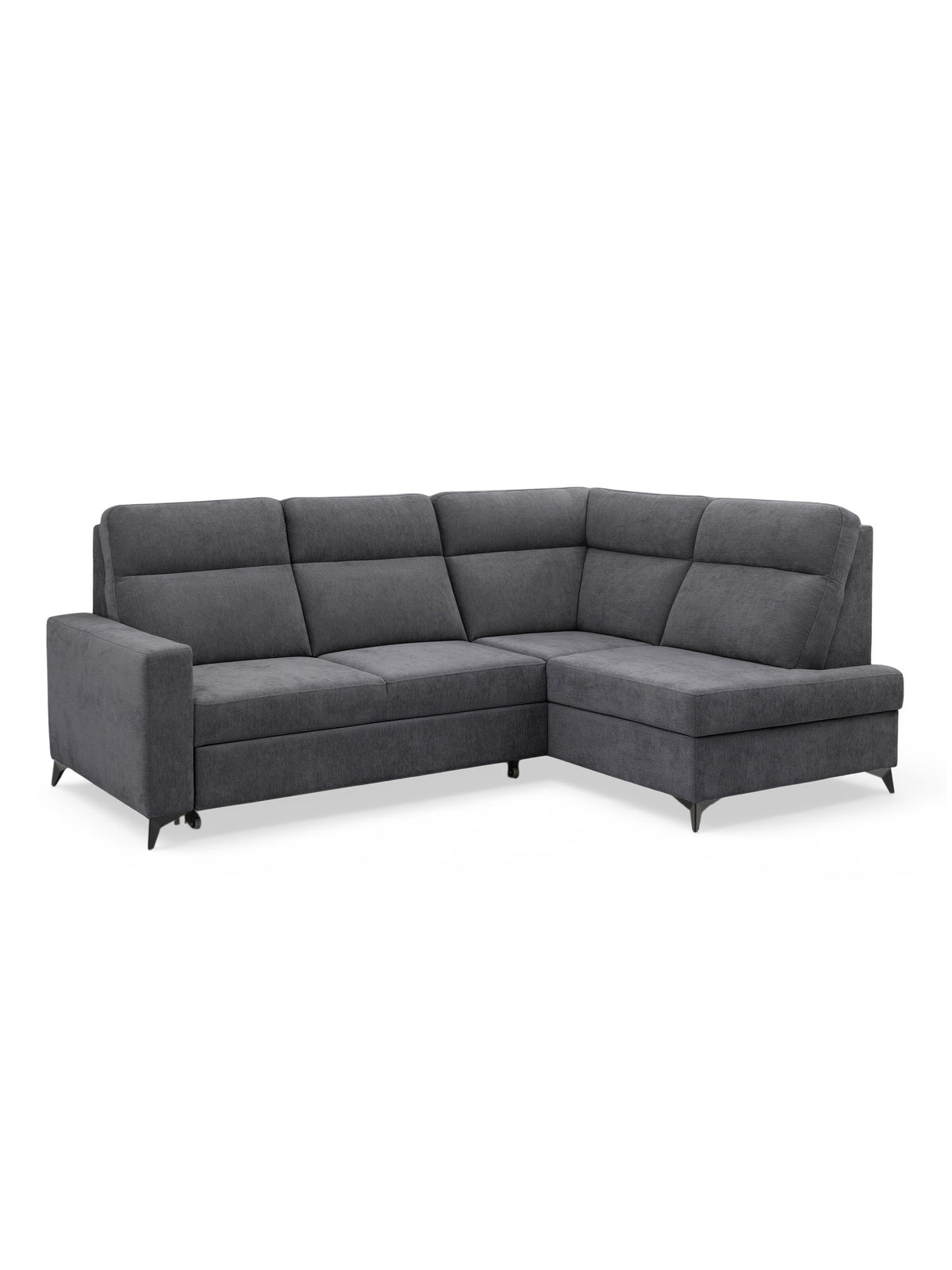Colțar Lagato cu funcție de dormit dreapta, stofă szenil gri Vibe 95, picioare metalice, stil modern