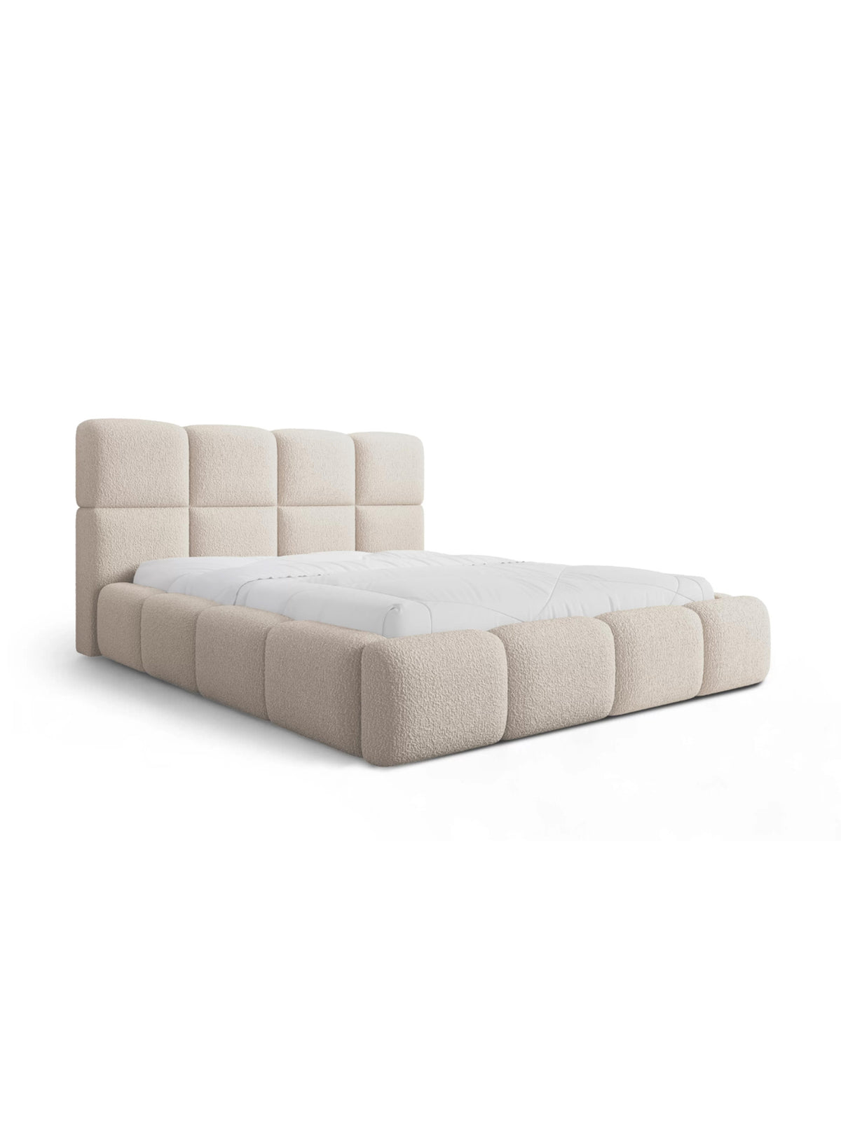 Pat tapițat Cloud 180x200, deschis la culoare, cu tăblie tip pătrat și spațiu de depozitare