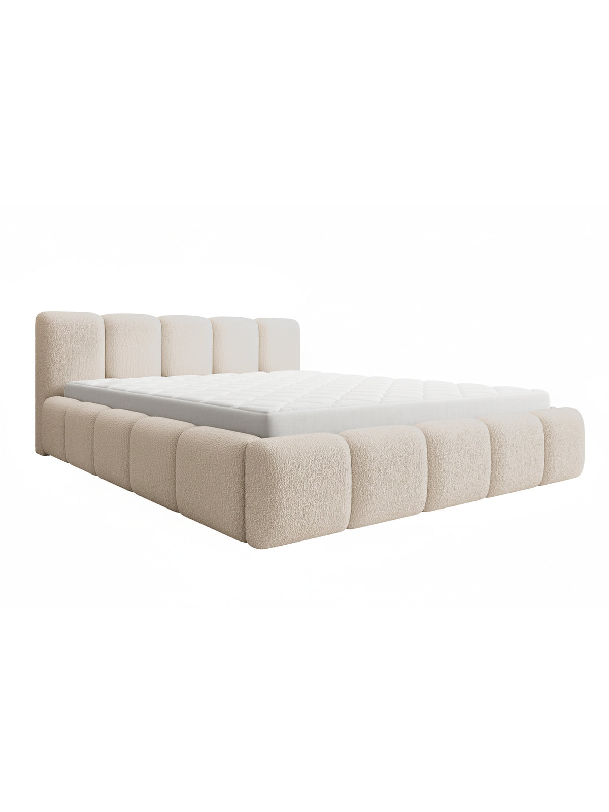 Pat tapițat Tesia 160x200 culoare deschisă cu tăblie cu cusături