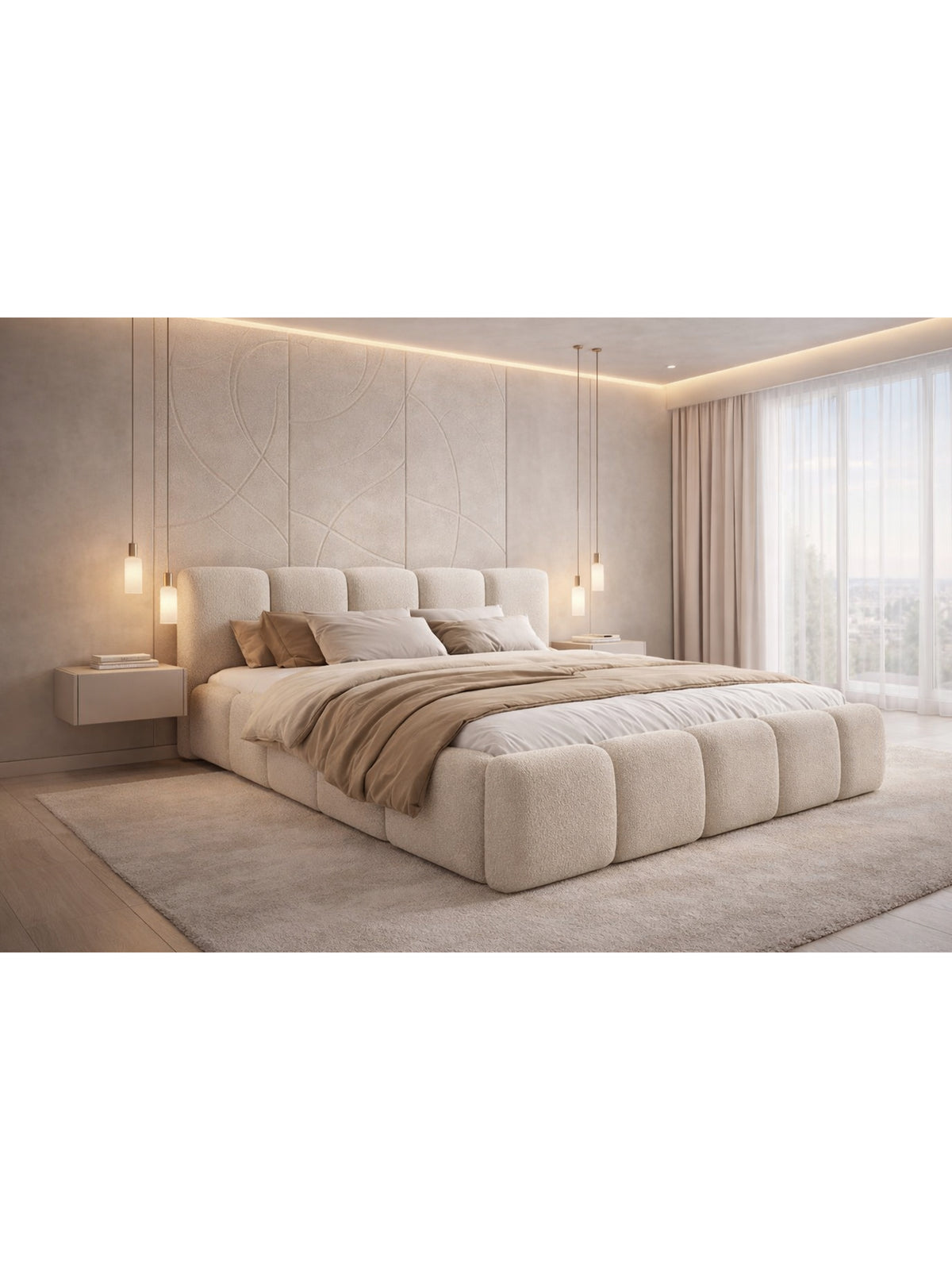 Pat tapițat Tesia 180x200, culoare deschisă, design modern organic