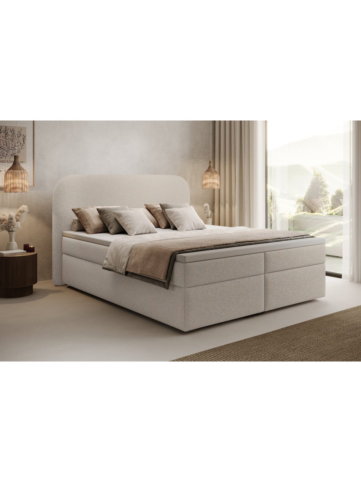 Pat continental Eleris 180x200 în stil Modern Organic cu spații de depozitare și picioare argintii