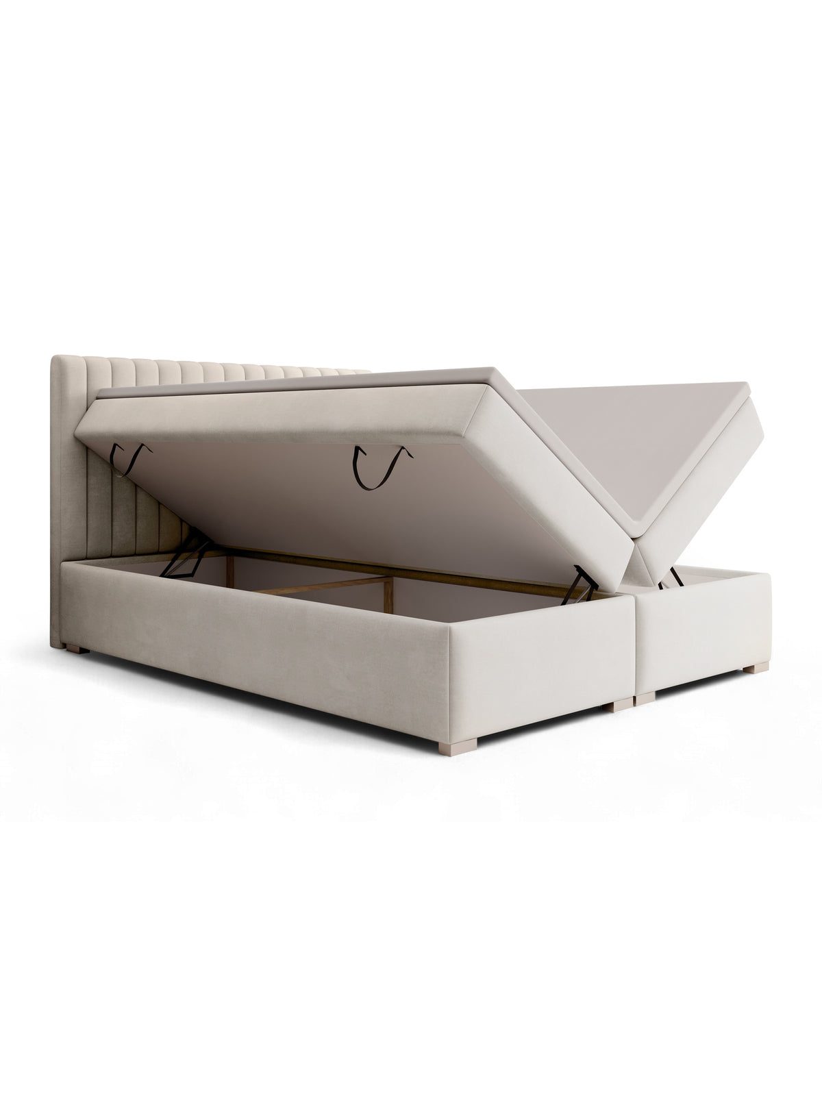 Pat continental Solani 180x200 cu spații de depozitare, catifea, deschidere laterală