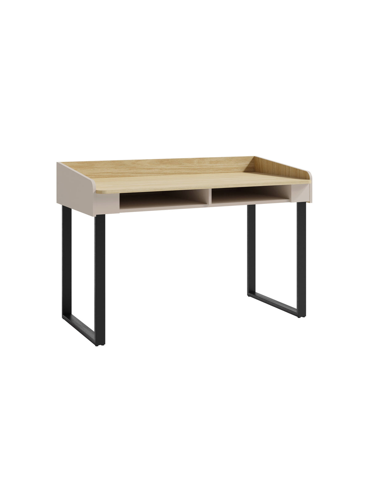Birou Fiorenza 125 cm bej nisipos cu stejar uleiat și două compartimente, picioare metalice