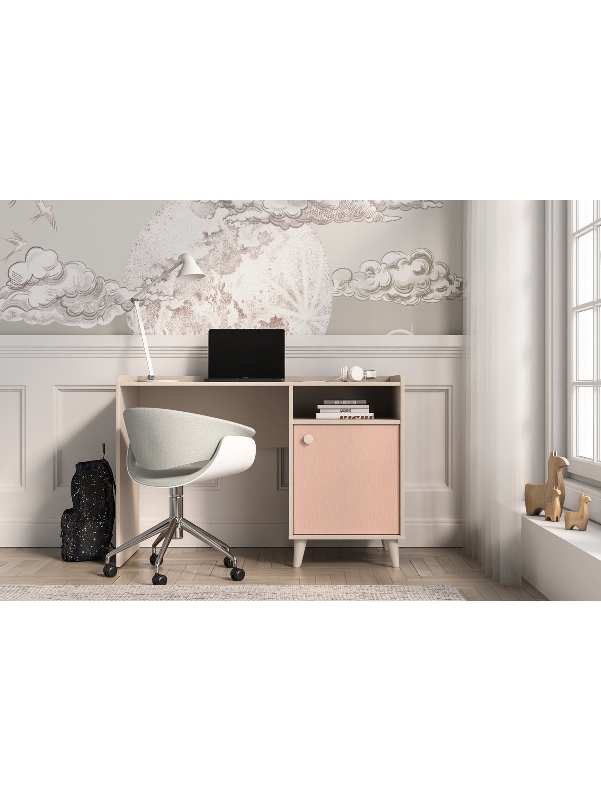 Birou pentru copii Marla 120 cm nisip deșert cu front roz milenial pink