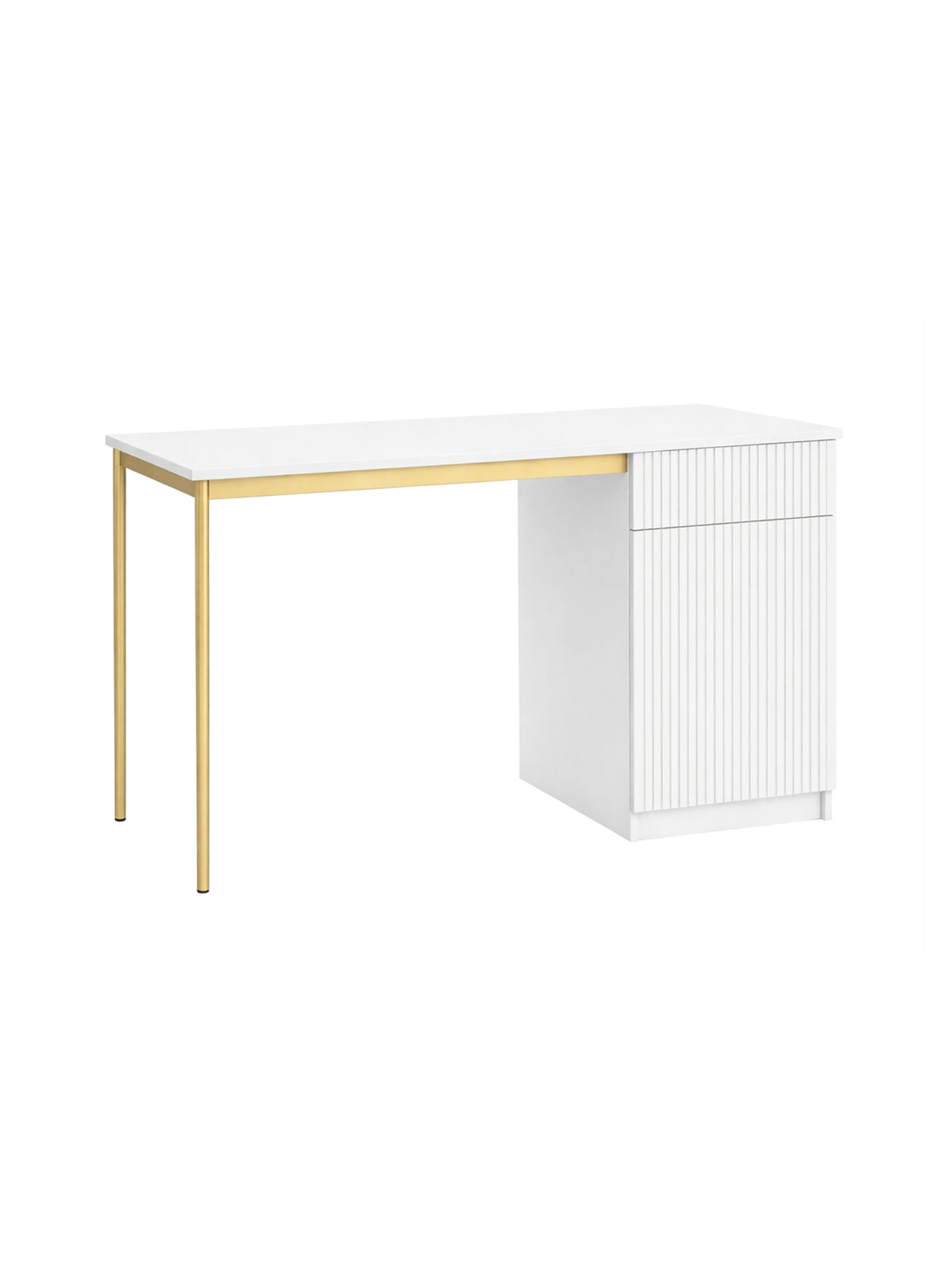 birou de scris Nicole 120 cm jednodrzwiowe z szuflada - bialy mat / picioare aurii