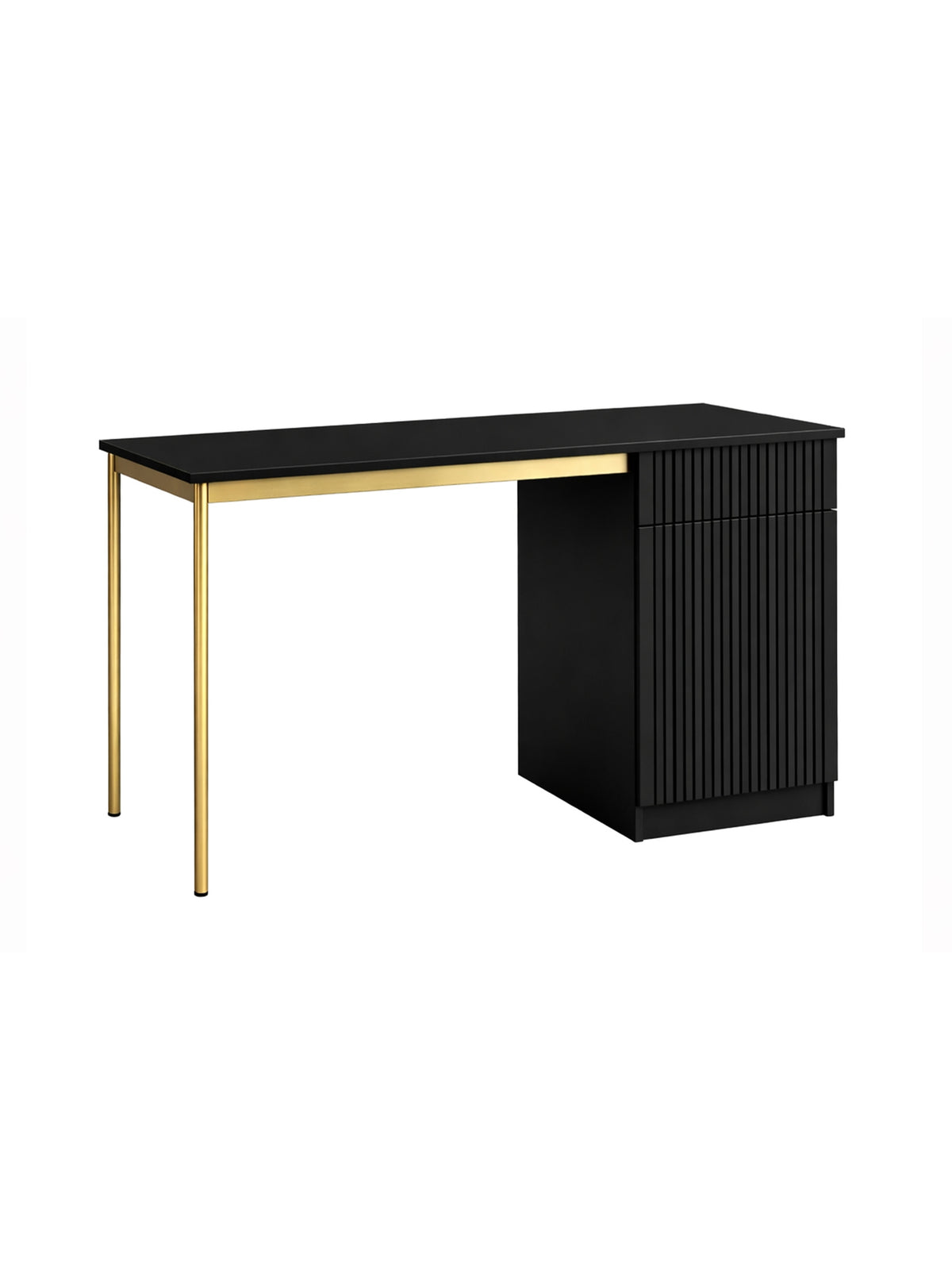 birou de scris Nicole 120 cm jednodrzwiowe z szuflada - negru mat / picioare aurii