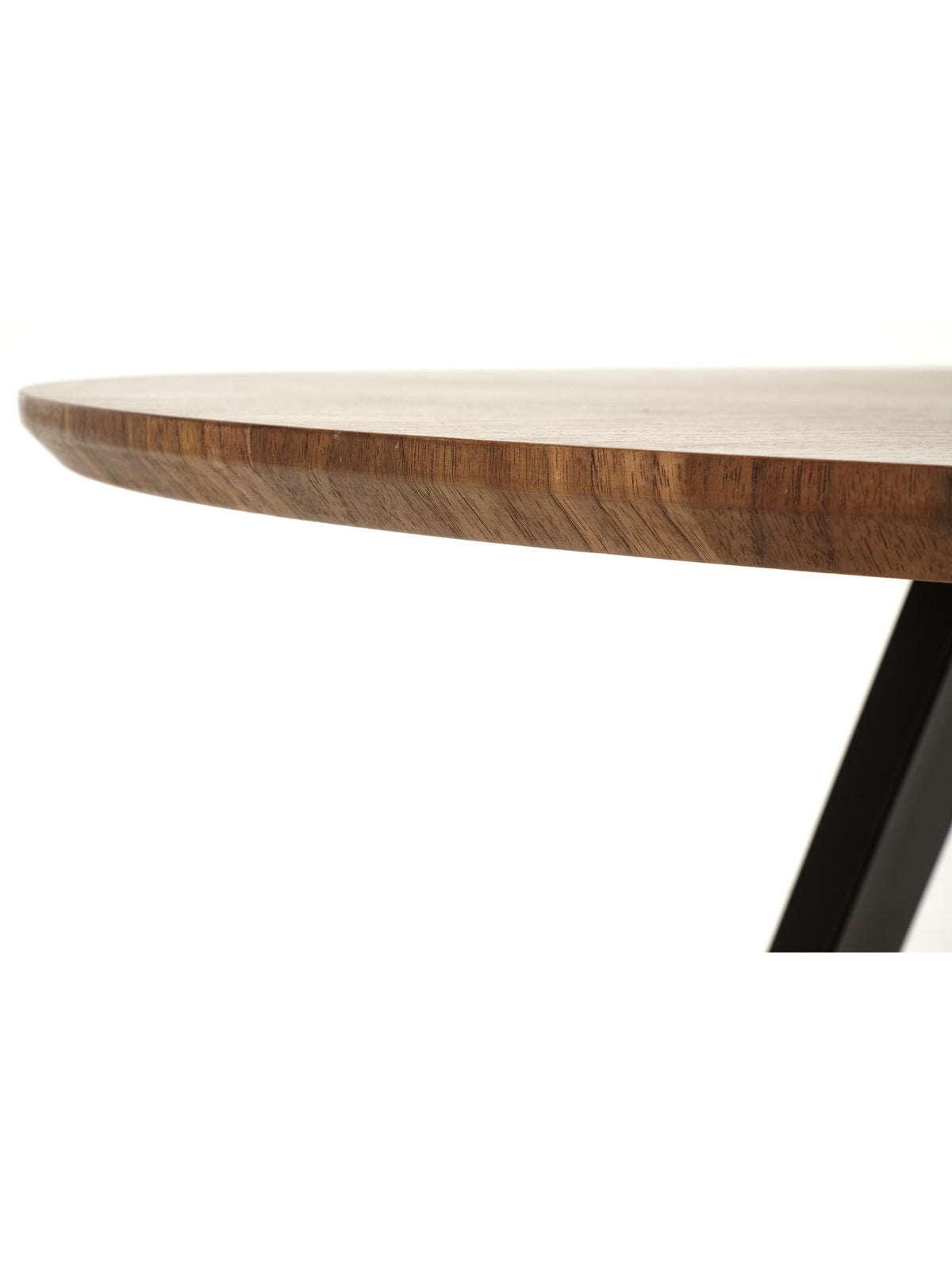 Masă rotundă Vexo 120 cm cu blat nuc și picioare negre, detaliu blat