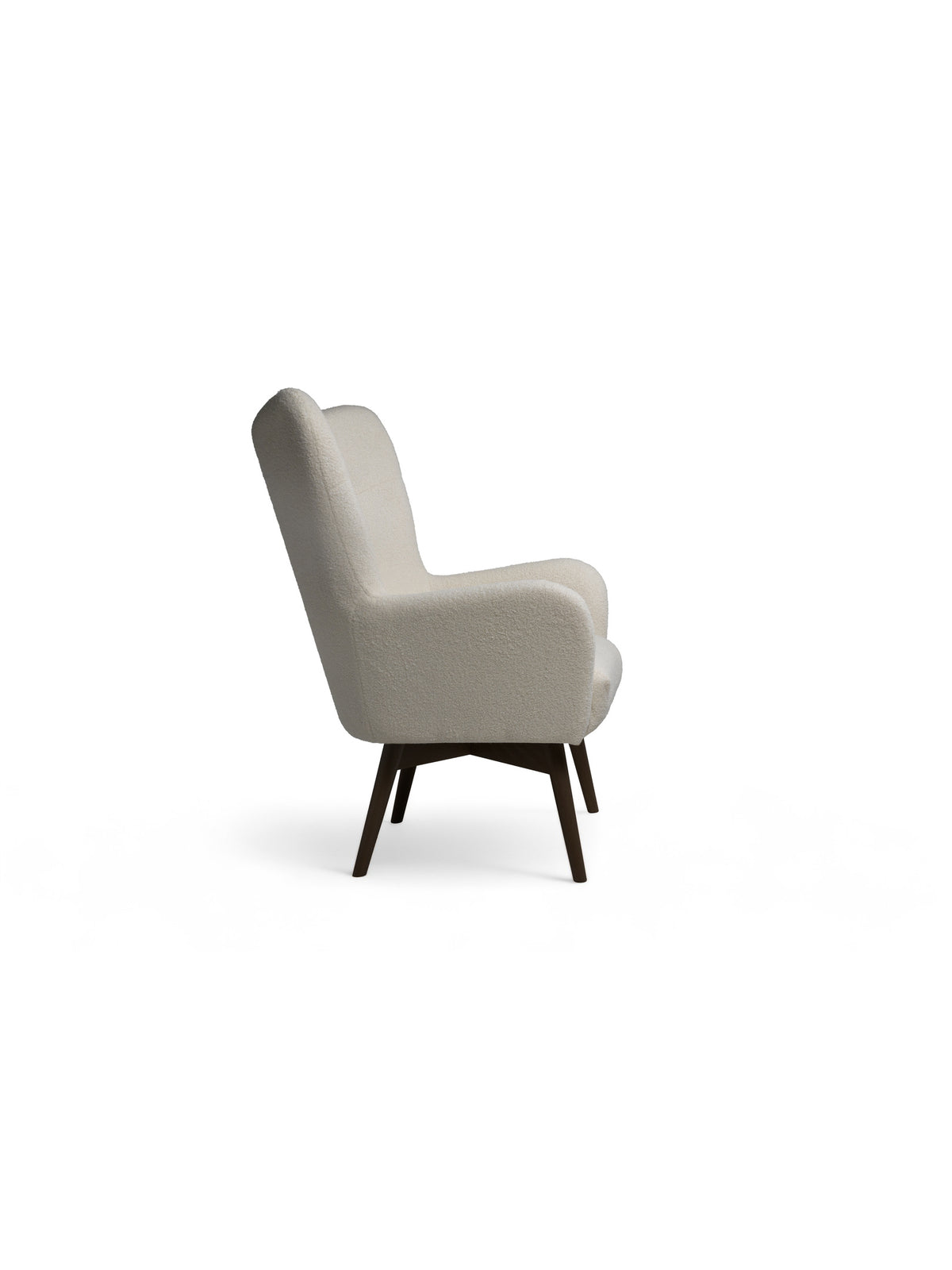 Fotoliu Ușak Scandinav Nordic bej cu material boucle Lambi 8 și picioare wenge, vedere laterală