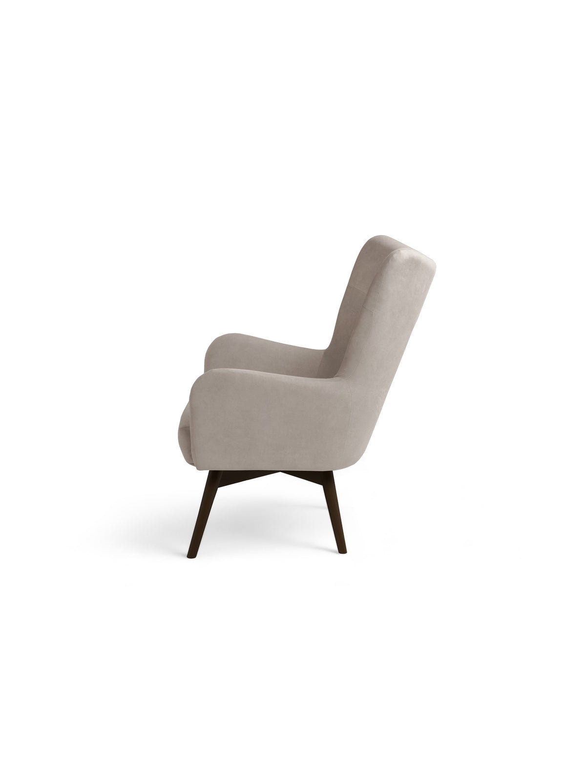 Fotoliu Uszak Nordic scandinav bej catifea ușor de curățat Cloud 03 cu picioare wenge, vedere laterală