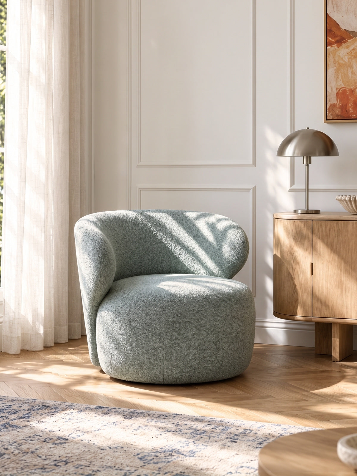 Fotoliu de relaxare Cocoon obrotowy - zielona boucle Catch Me 13