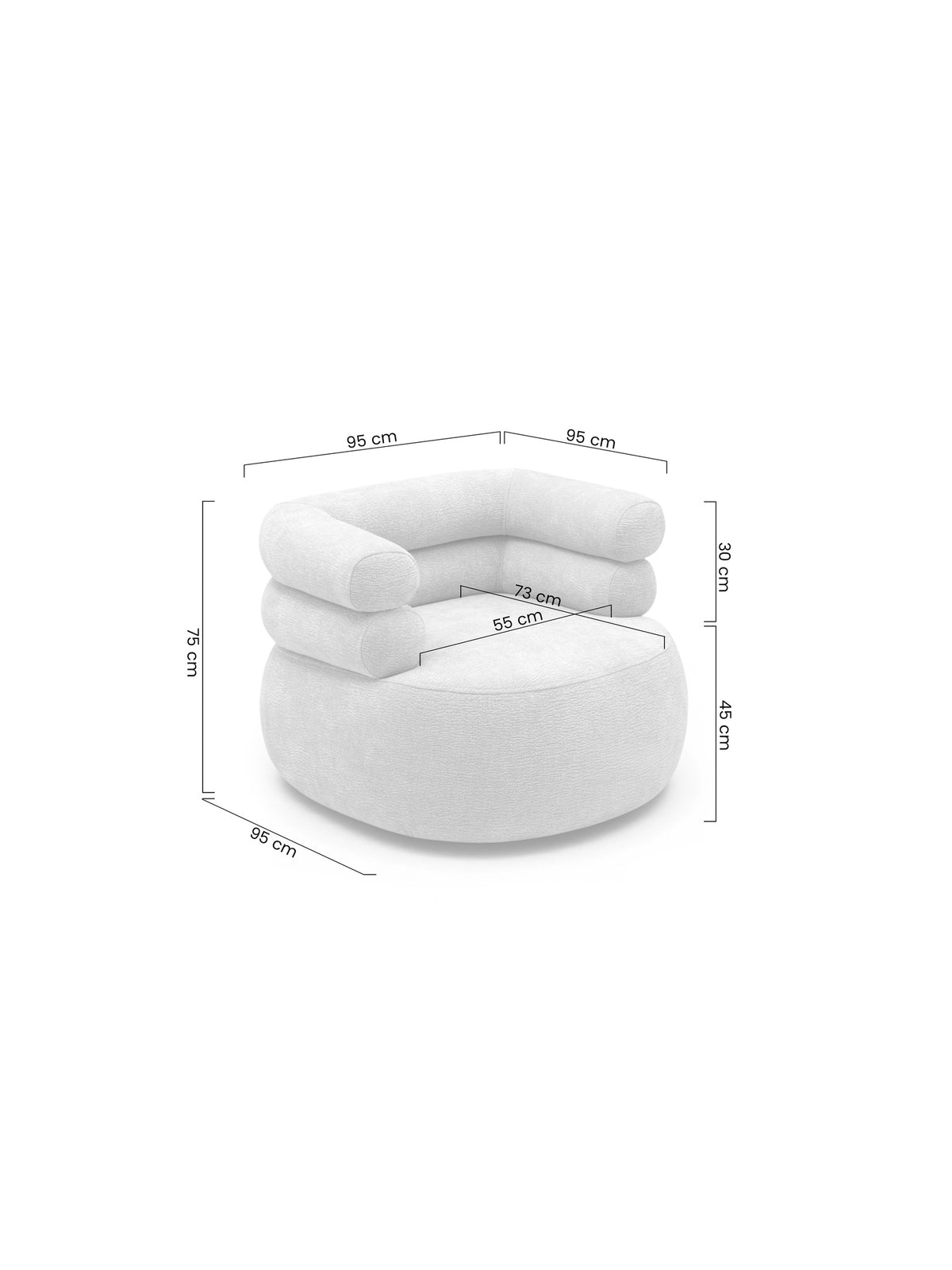 Fotoliu relax Melos pivotant în culoare deschisă, design modern, vedere frontală