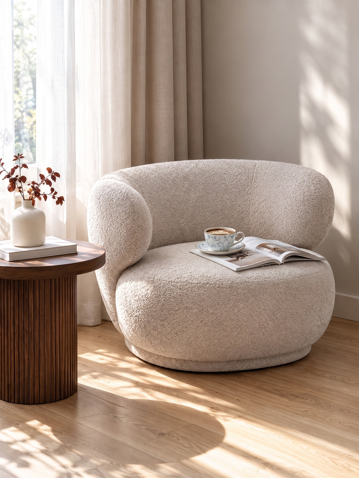 Fotoliu de relaxare Skindi - bezowa boucle Catch Me 02