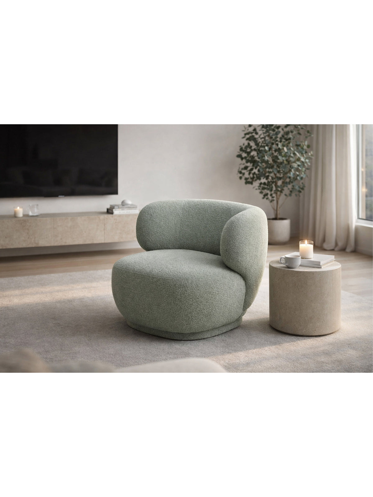 Fotoliu relaxant Skindi rotativ verde bouclé Catch Me 13, vedere frontală