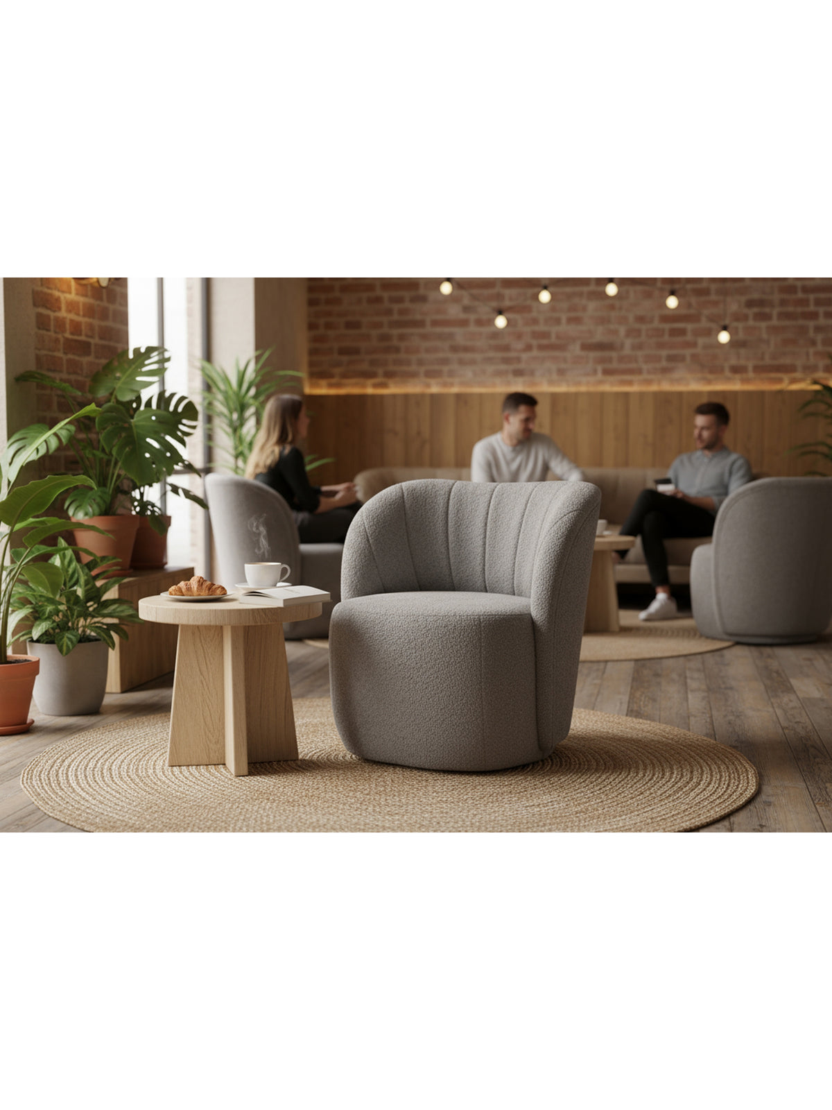 Fotoliu de relaxare Soya în material boucle gri Catch Me 24, vedere frontală