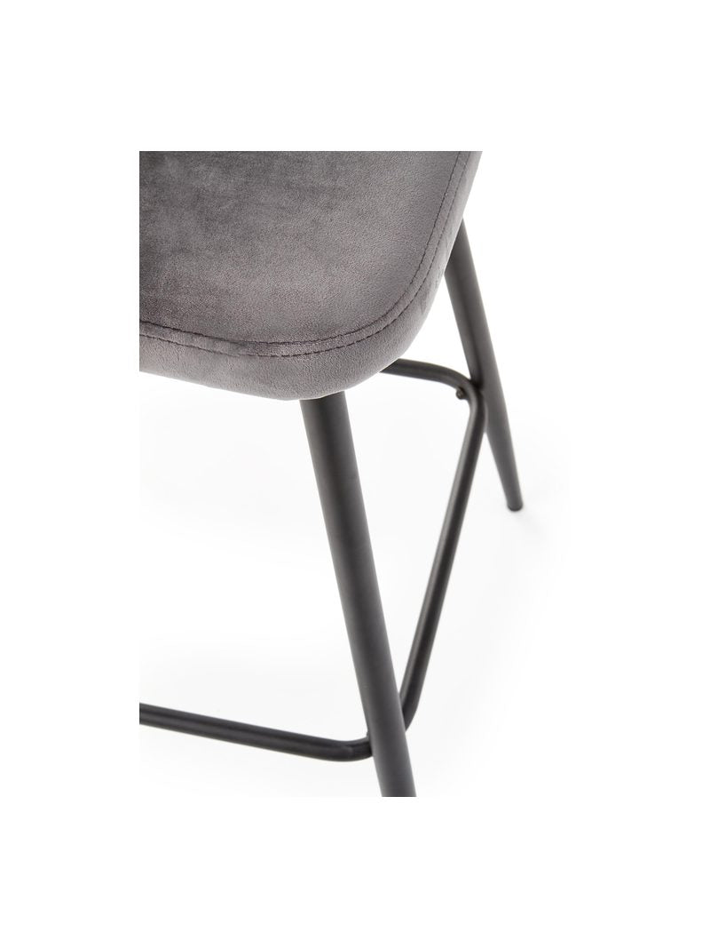 Scaun de bar tapițat Zenvor gri din catifea cu picioare negre din metal, detaliu picioare