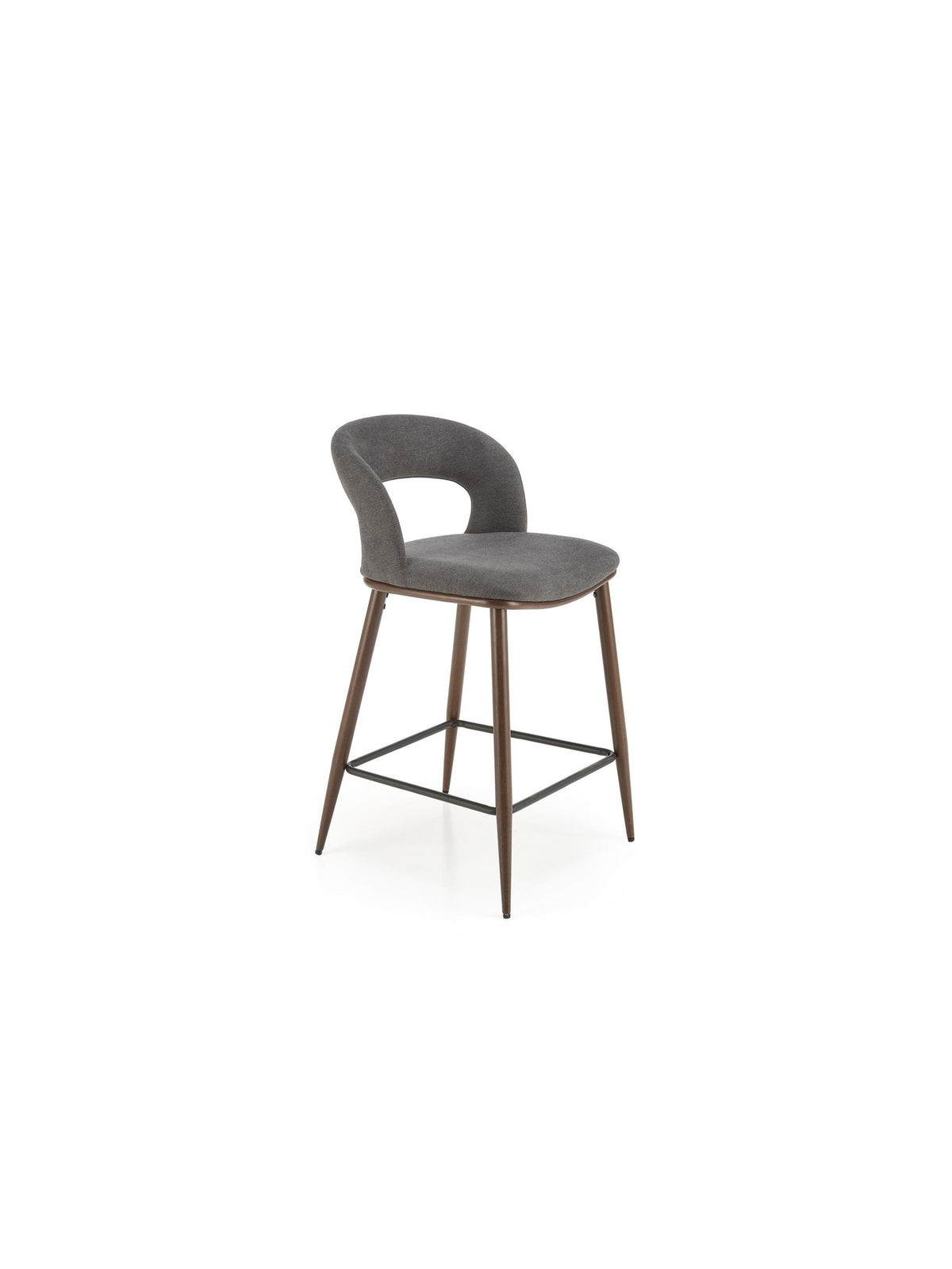 Scaun bar tapițat Viresto gri cu picioare din lemn nuc, stil Mid-Century Modern