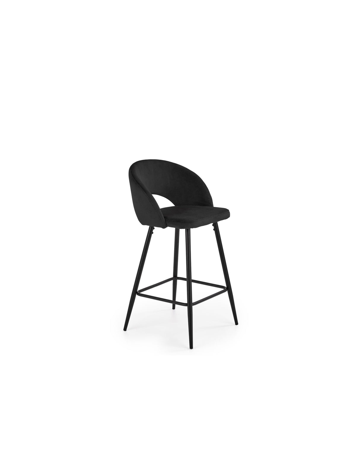 Scaun bar tapițat Zenvor negru cu picioare negre, design modern, vedere frontală