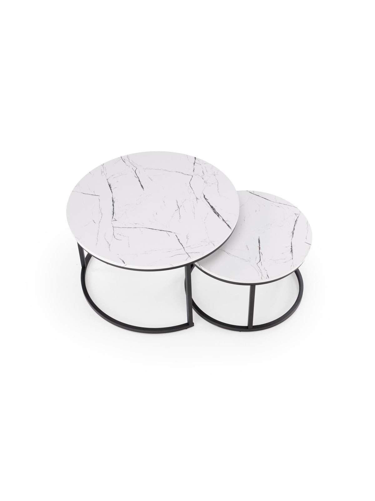 Set 2 mese de cafea rotunde Kavino cu blat alb de marmură și picioare negre