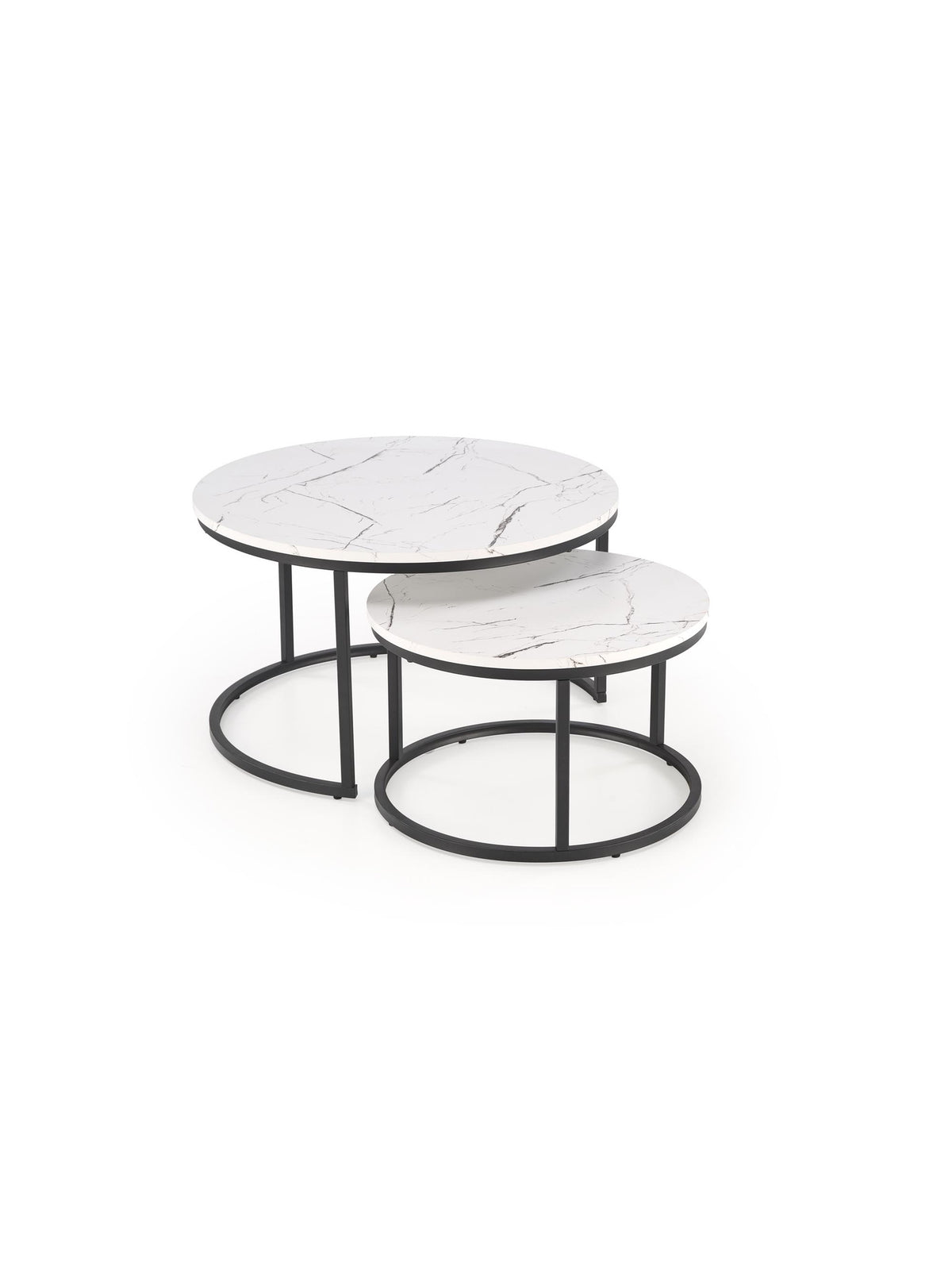 Set 2 mese de cafea rotunde Kavino cu blat alb marmură și picioare negre din metal