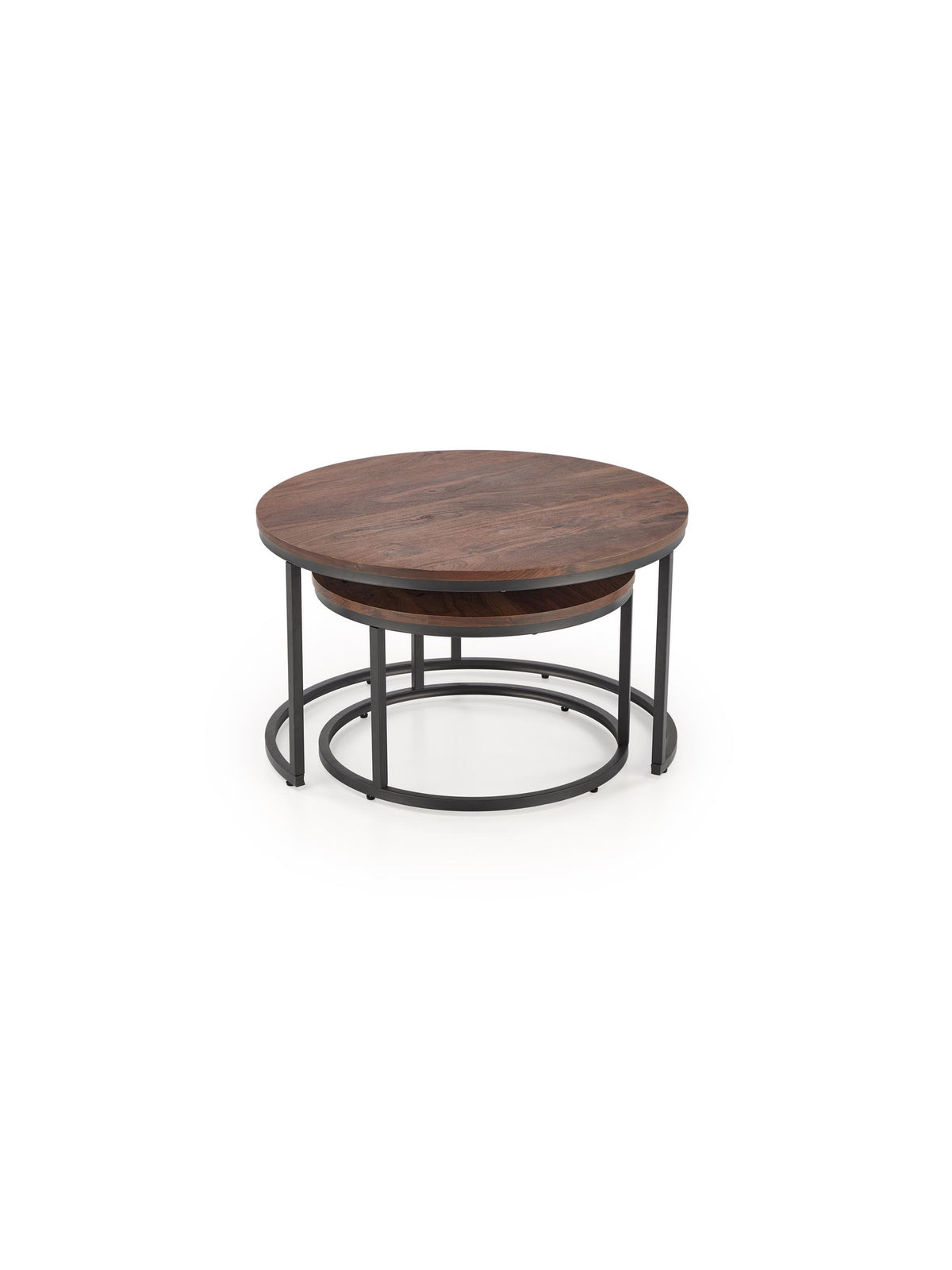 Set de două măsuțe de cafea rotunde Kavino cu blat nuc și picioare negre