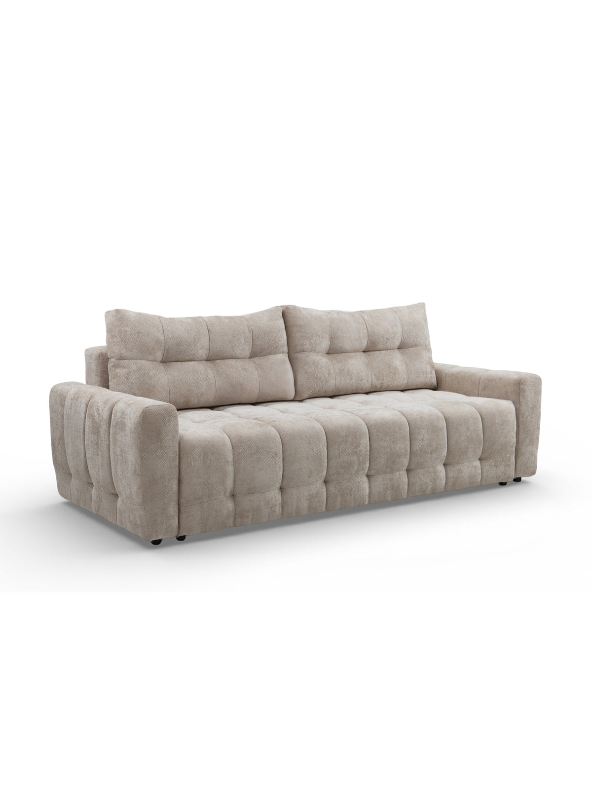 Canapea Calvero extensibilă, cu două perne, culoare deschisă, aspect matlasat