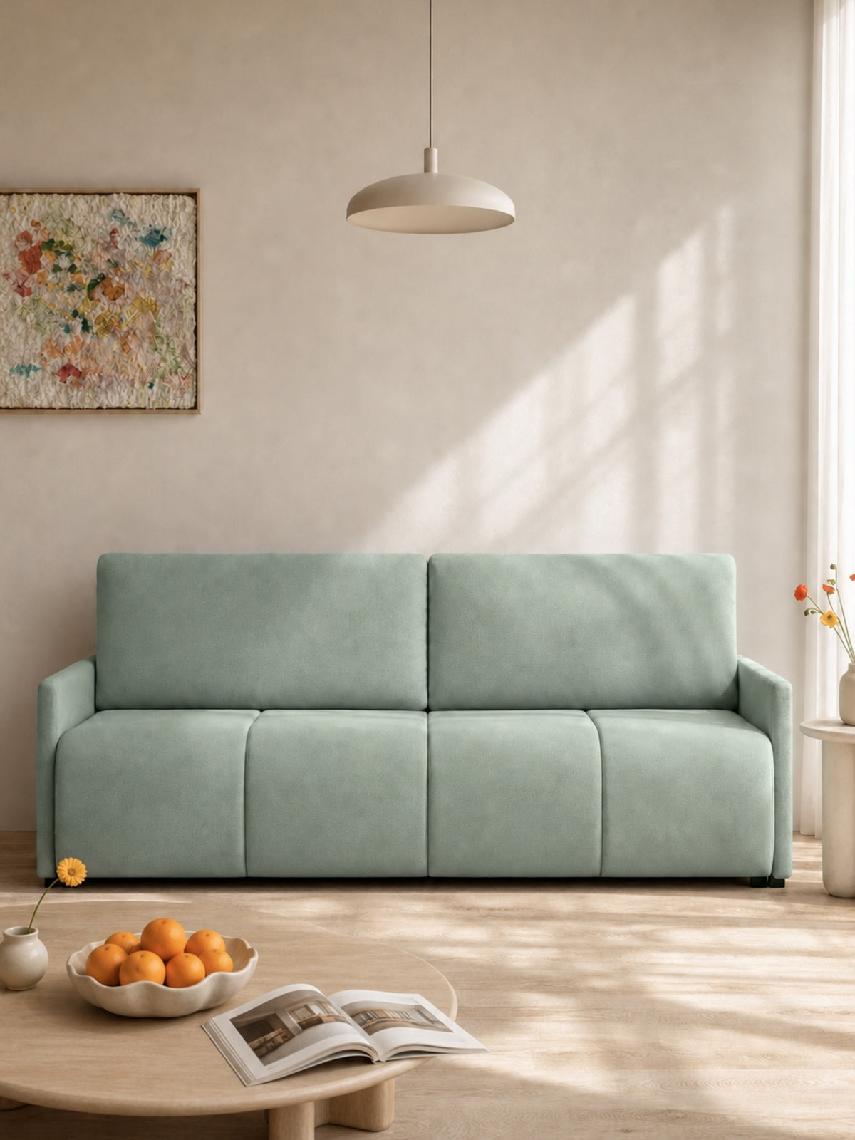 Canapea Capri verde din material Vela 34 modernă extensibilă pentru 3 persoane