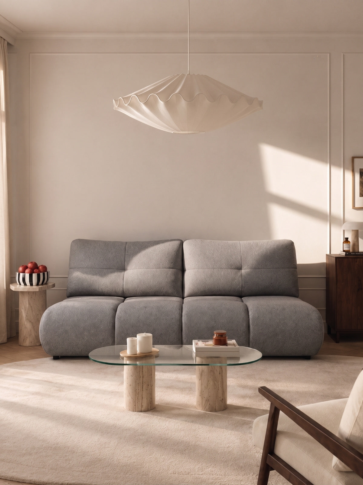 Canapea Lerio extensibilă gri deschis material tricot hidrorepelent Blur 18 vedere frontală