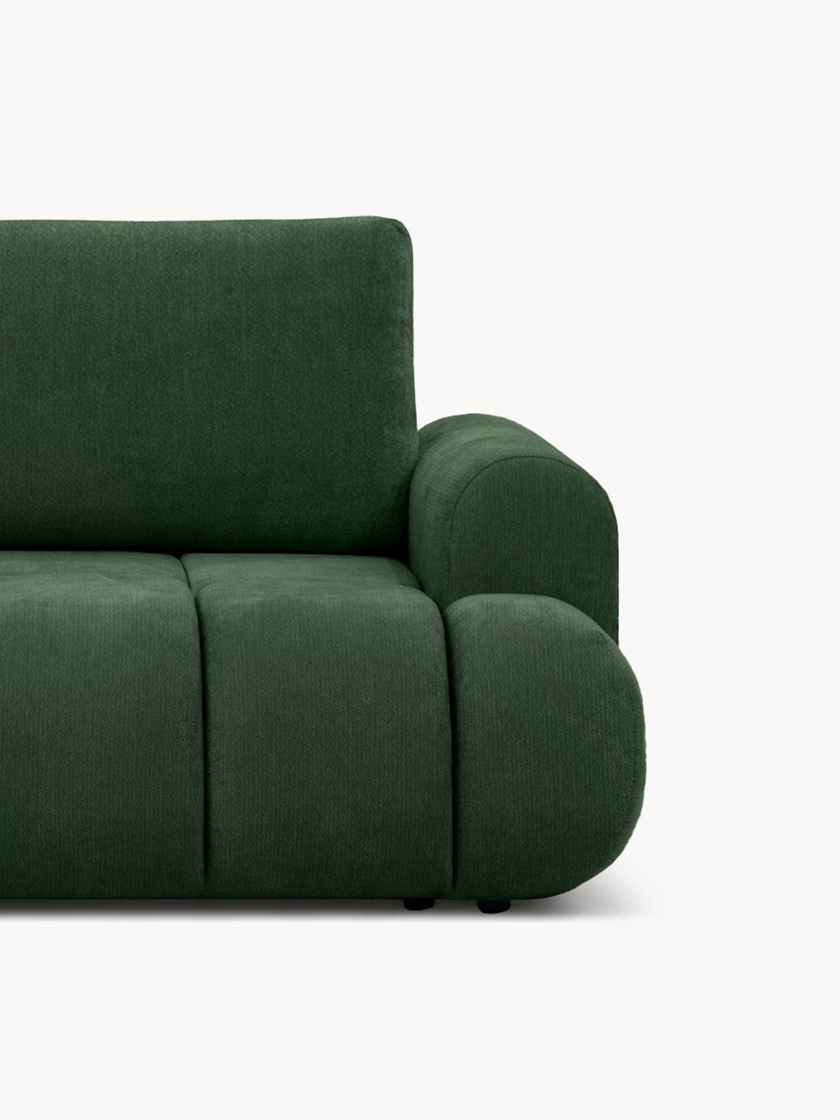 Canapea verde Lutario cu funcție de dormit din material Vibe 39, detaliu partea stângă