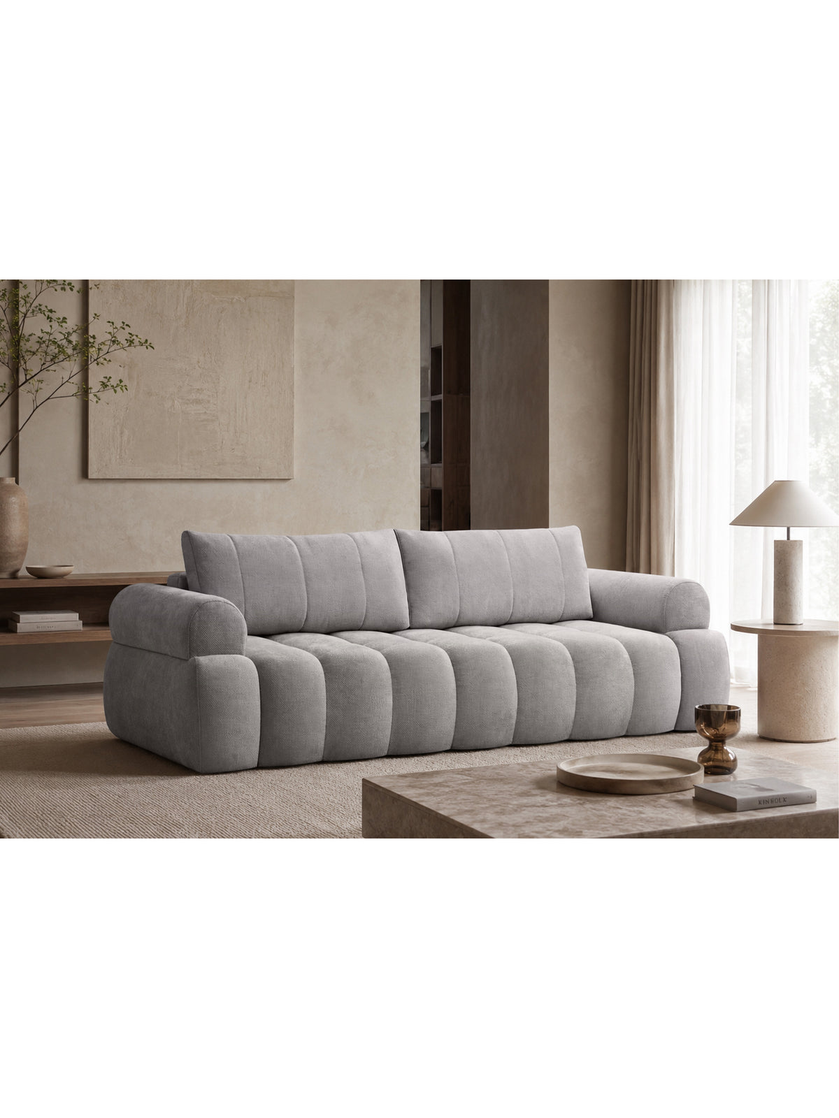Canapea Mavelia extensibilă gri țesătură Kiara 865 modernă trei locuri