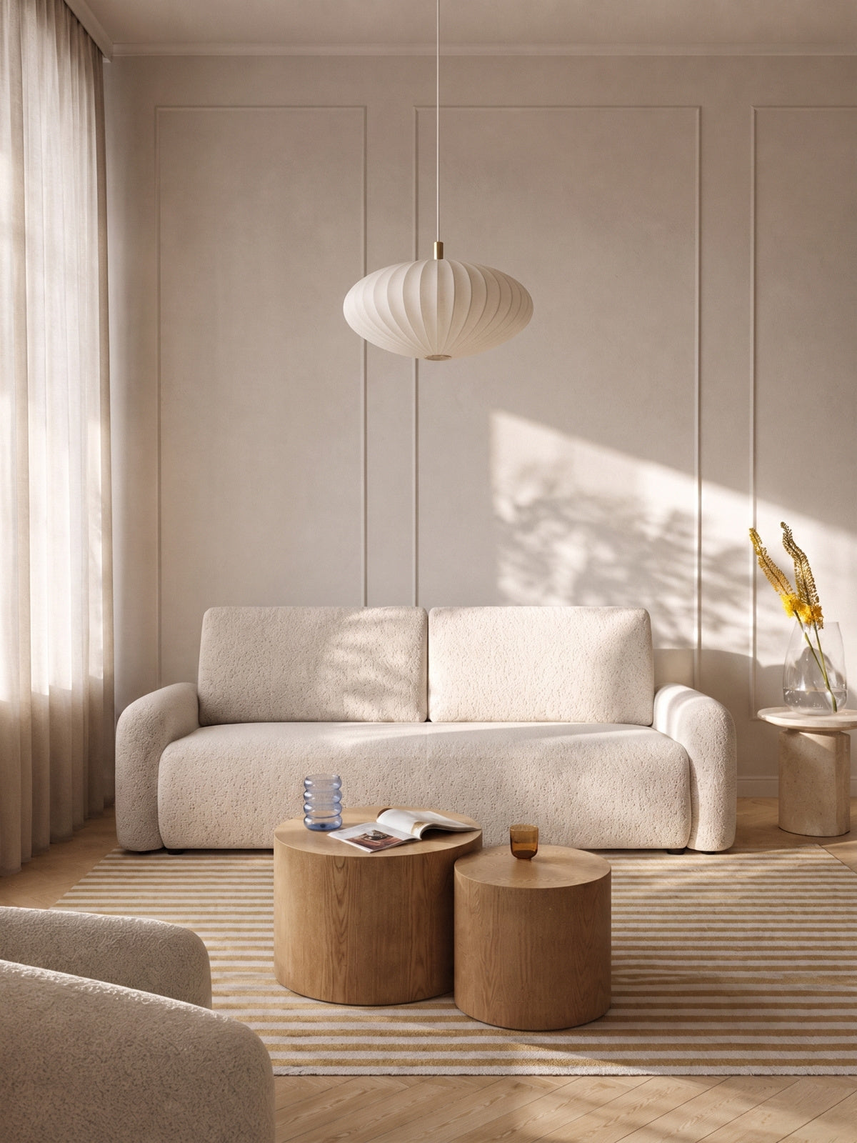 Canapea Serano cu funcție de dormit bej material szenil Bosco 08 în decor modern