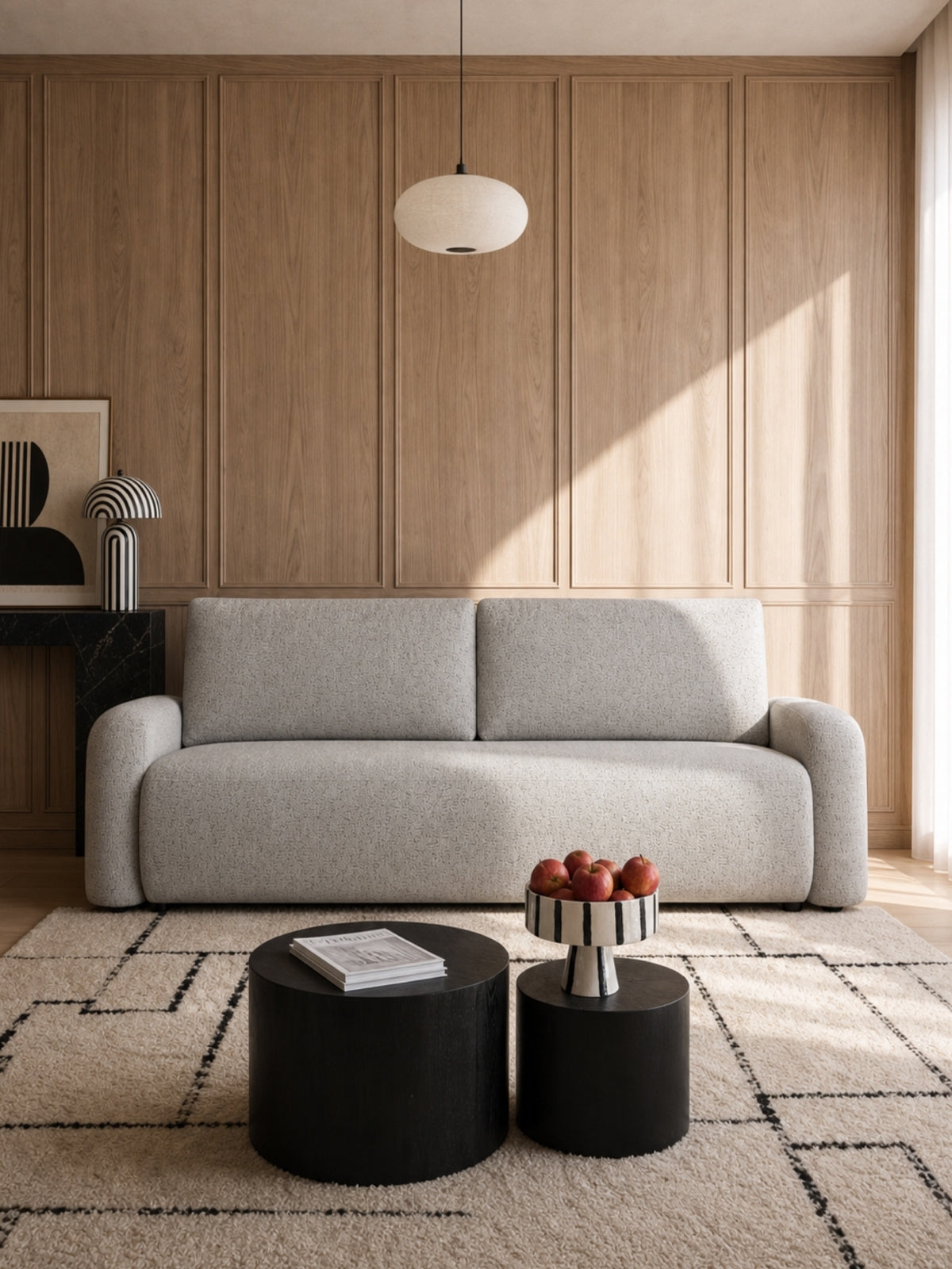 Canapea Serano extensibilă, material szenil Bosco 84 gri, trei locuri cu perne decorative