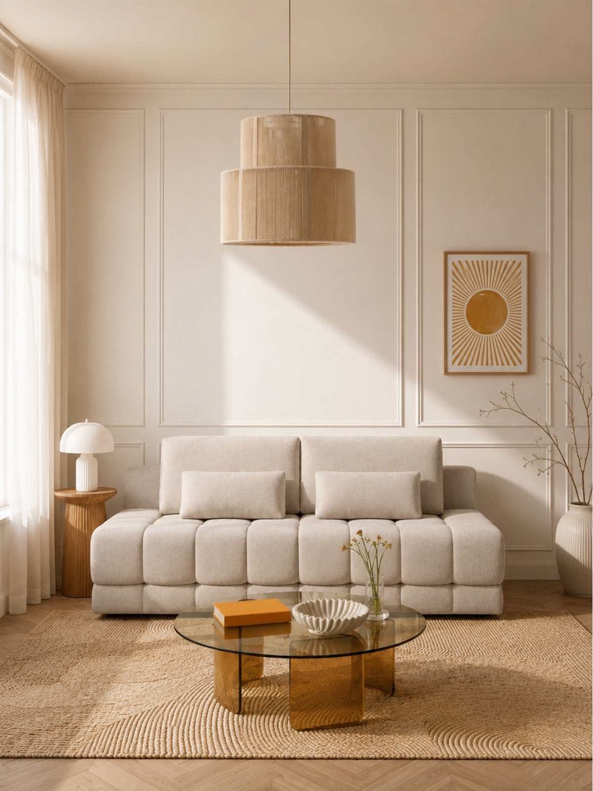 Canapea Tuko extensibilă bej material hidrofob Murano 833 cu spațiu de depozitare