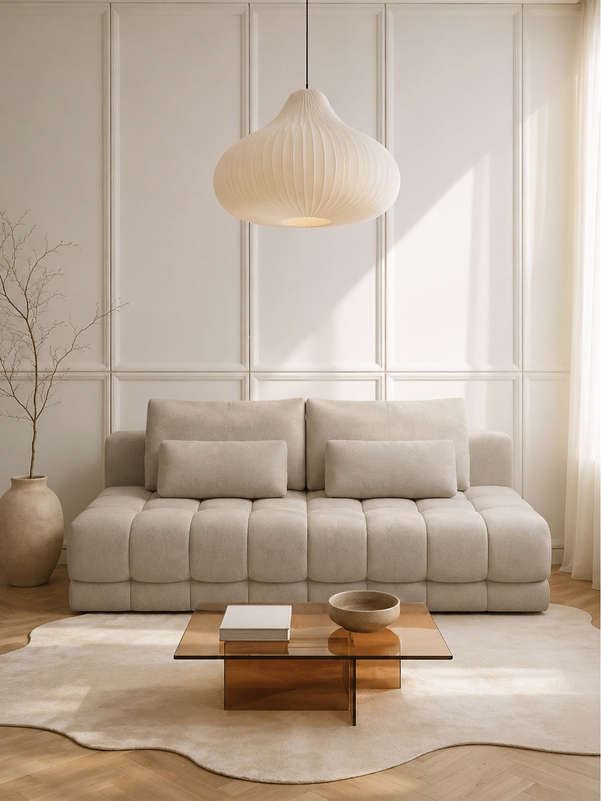 Canapea Tuko extensibilă din material hidrofob bej Murano 833 cu picioare negre