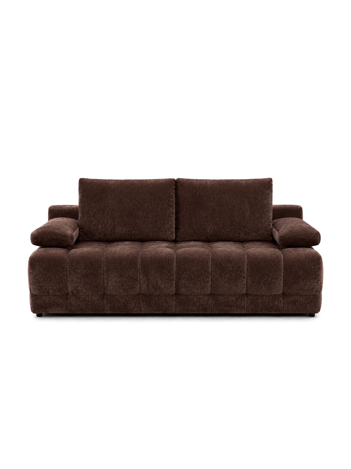Canapea Tuko extensibilă maro catifea Vibe 26 vedere frontală cu perne