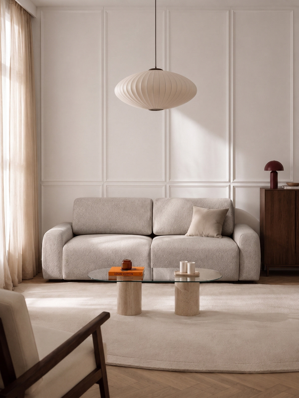 Canapea Velamo extensibilă în material șenil Bella 55 bej închis, stil modern