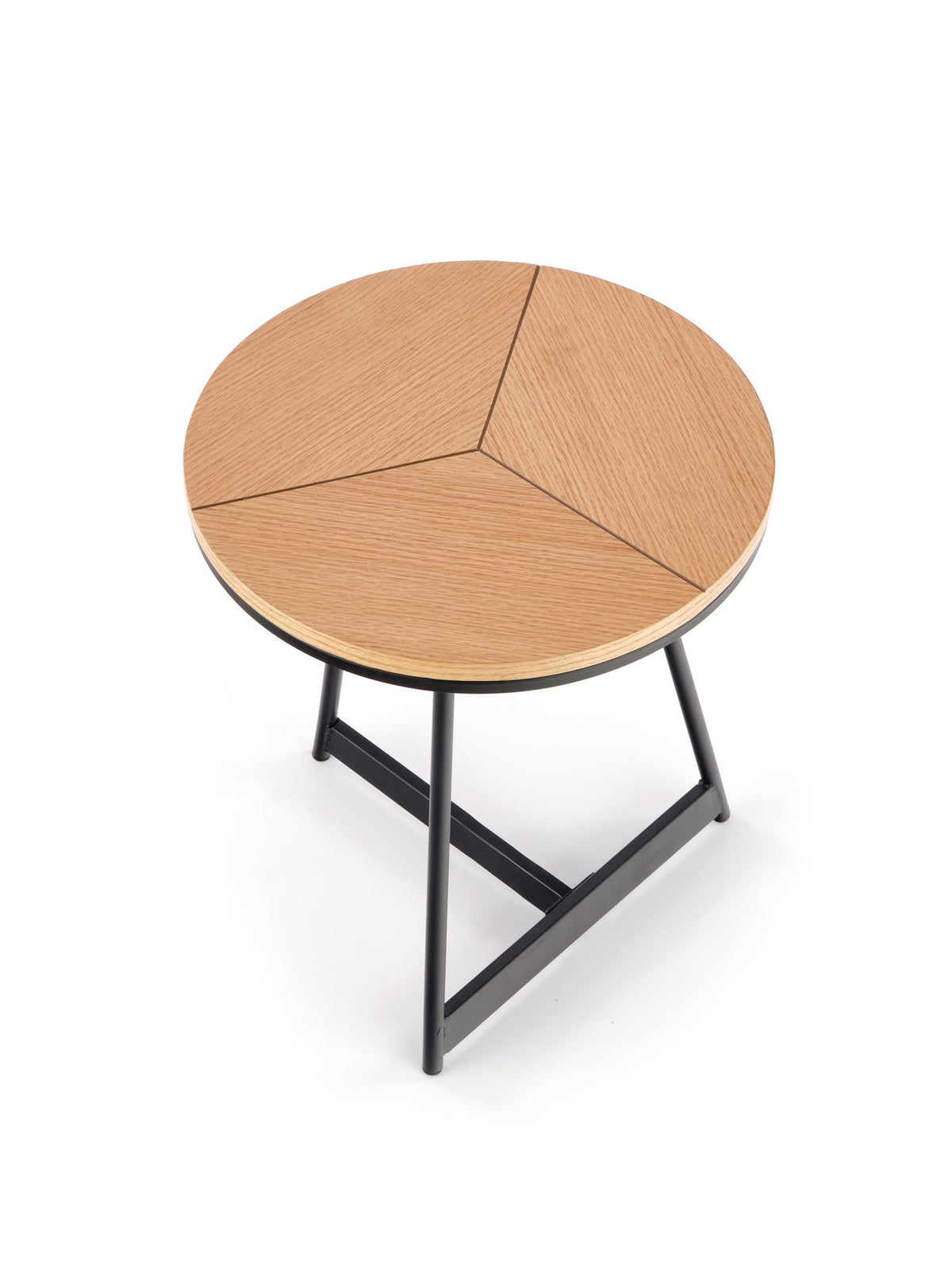 Masă rotundă de cafea Diara S 45 cm stejar natur cu picioare metalice negre vedere de sus