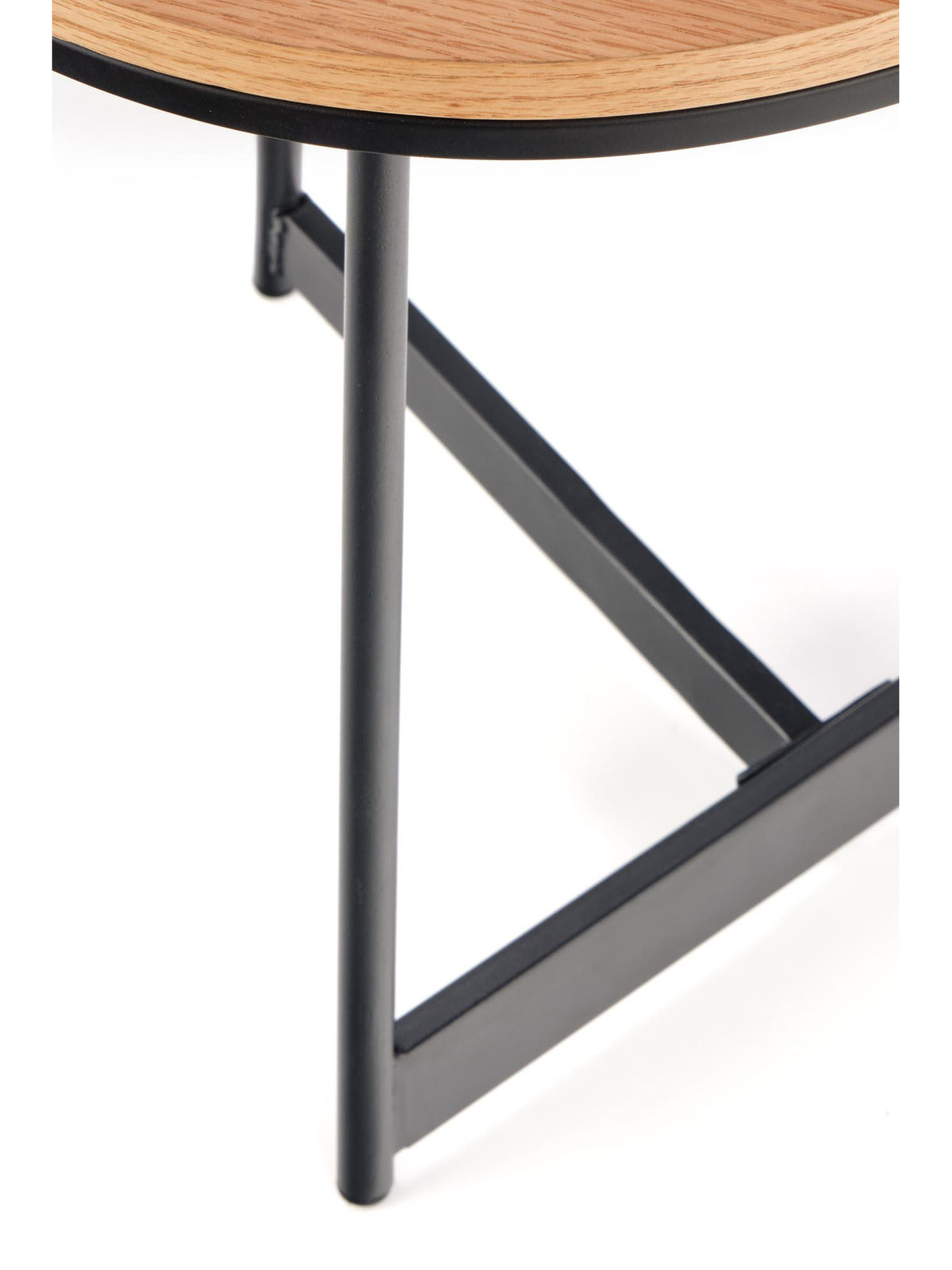 Masă rotundă de cafea Diara S 45 cm stejar natural cu picioare metalice negre detaliu picioare