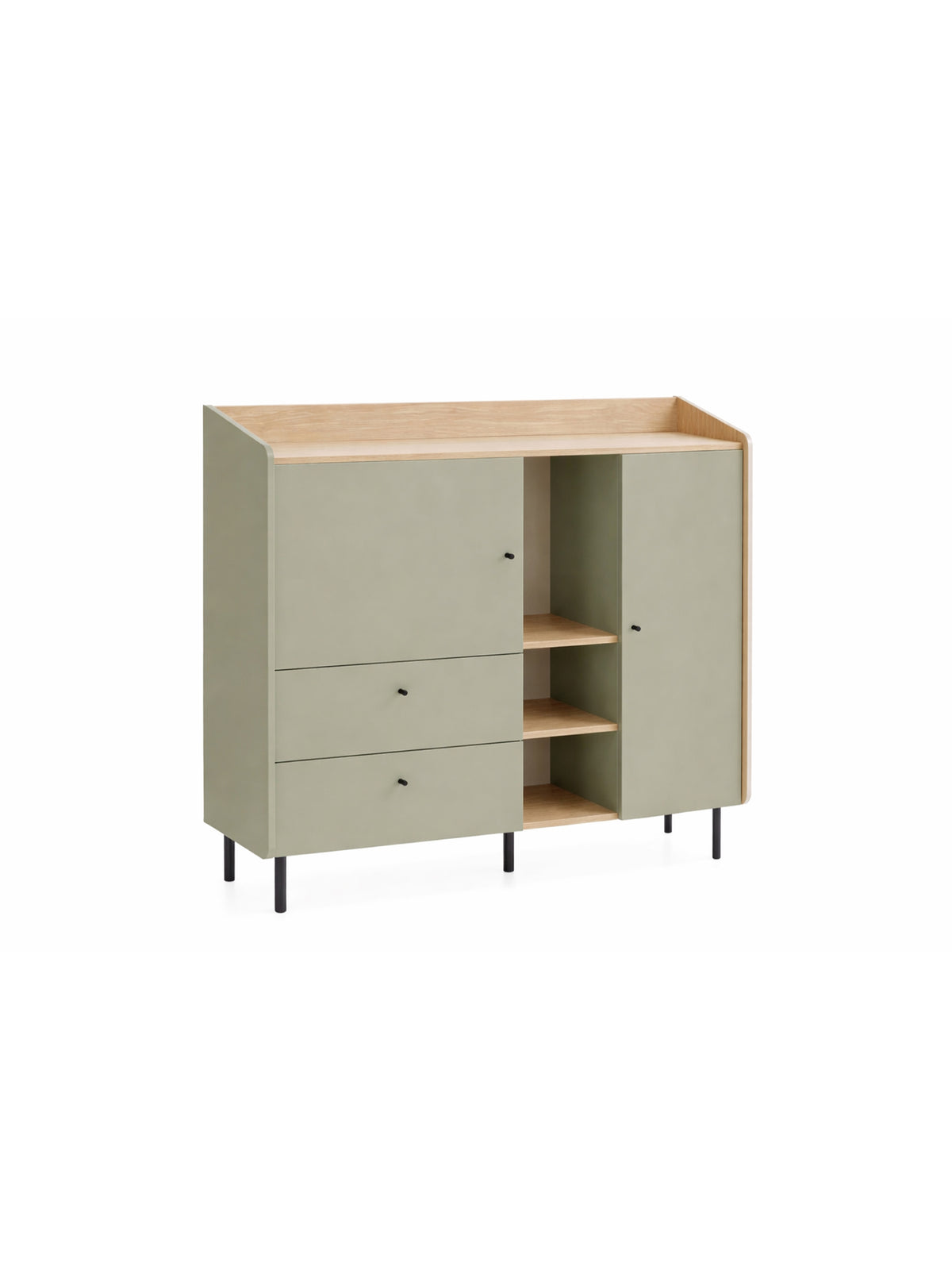 Comodă Fiorenza 125 cm cu sertare, culoare eucalipt și stejar baltic dune
