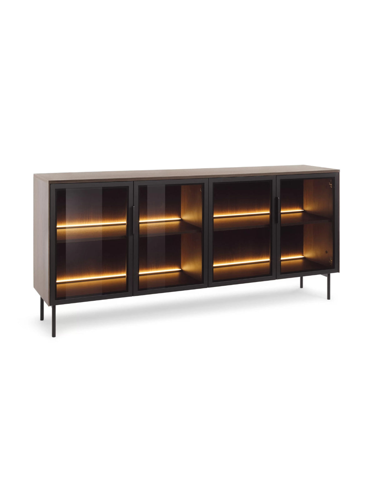 Comodă Auri 181 cm stejar dunin cu mânere negre și iluminare LED